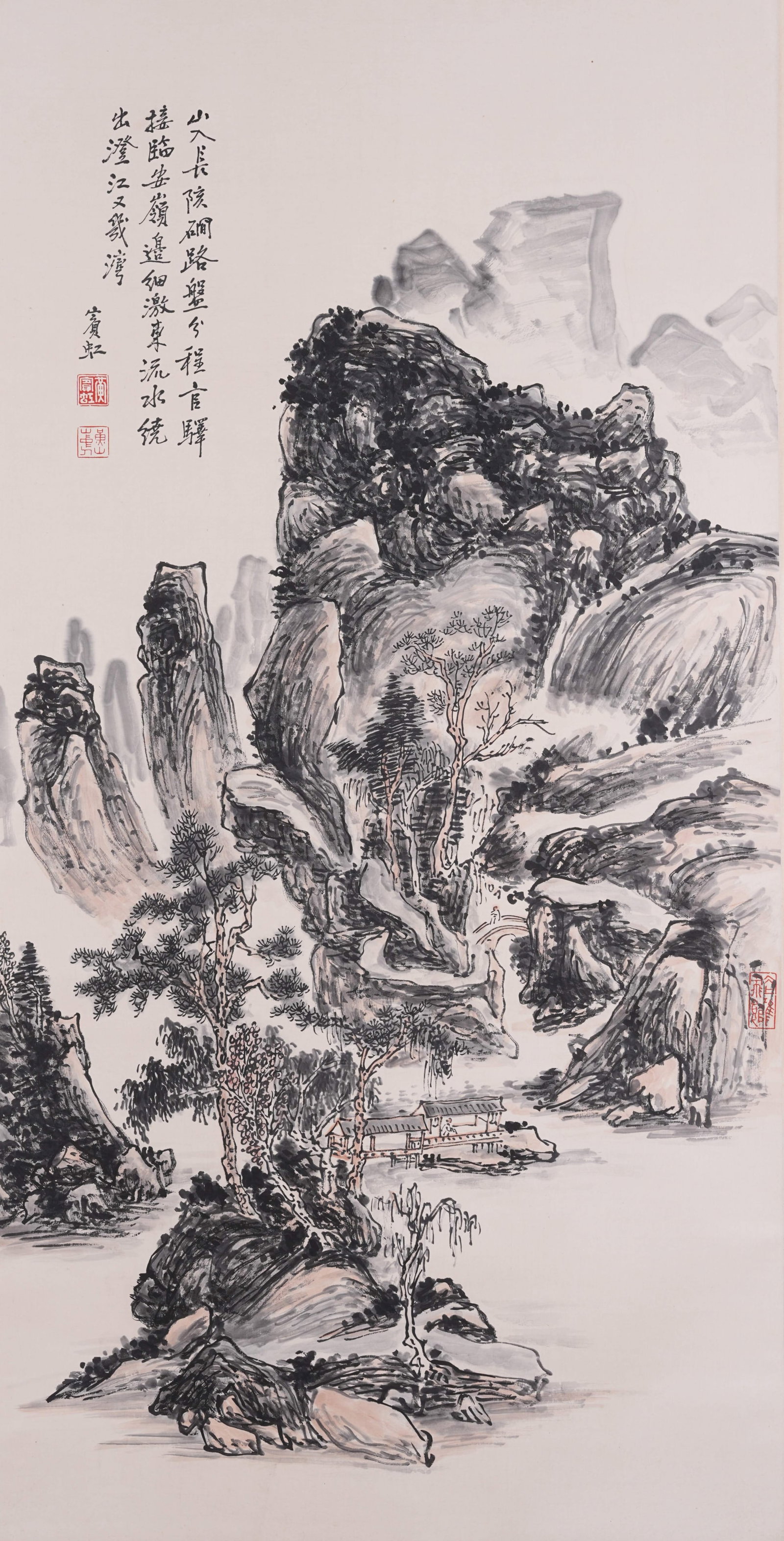 A LANDSCAPE PAINTING ON PAPER BY HUANG BINHONG.黃賓虹: Landscape Painting on Paper by Huang Binhong.黃賓虹