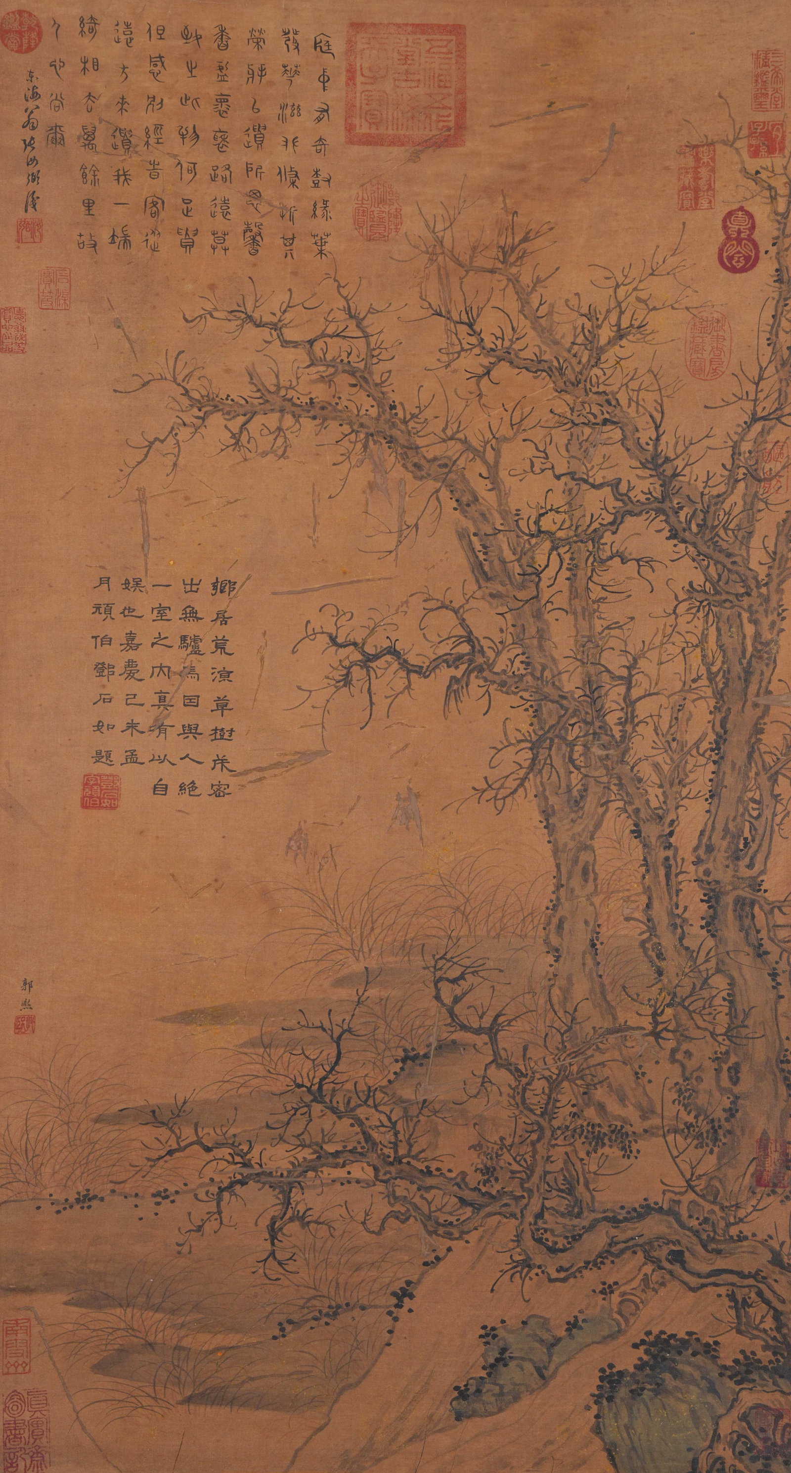 A WITHERED TREE PAINTING ON SILK BY GUO XI.郭熙: Withered Tree Painting on Silk by Guo Xi.郭熙