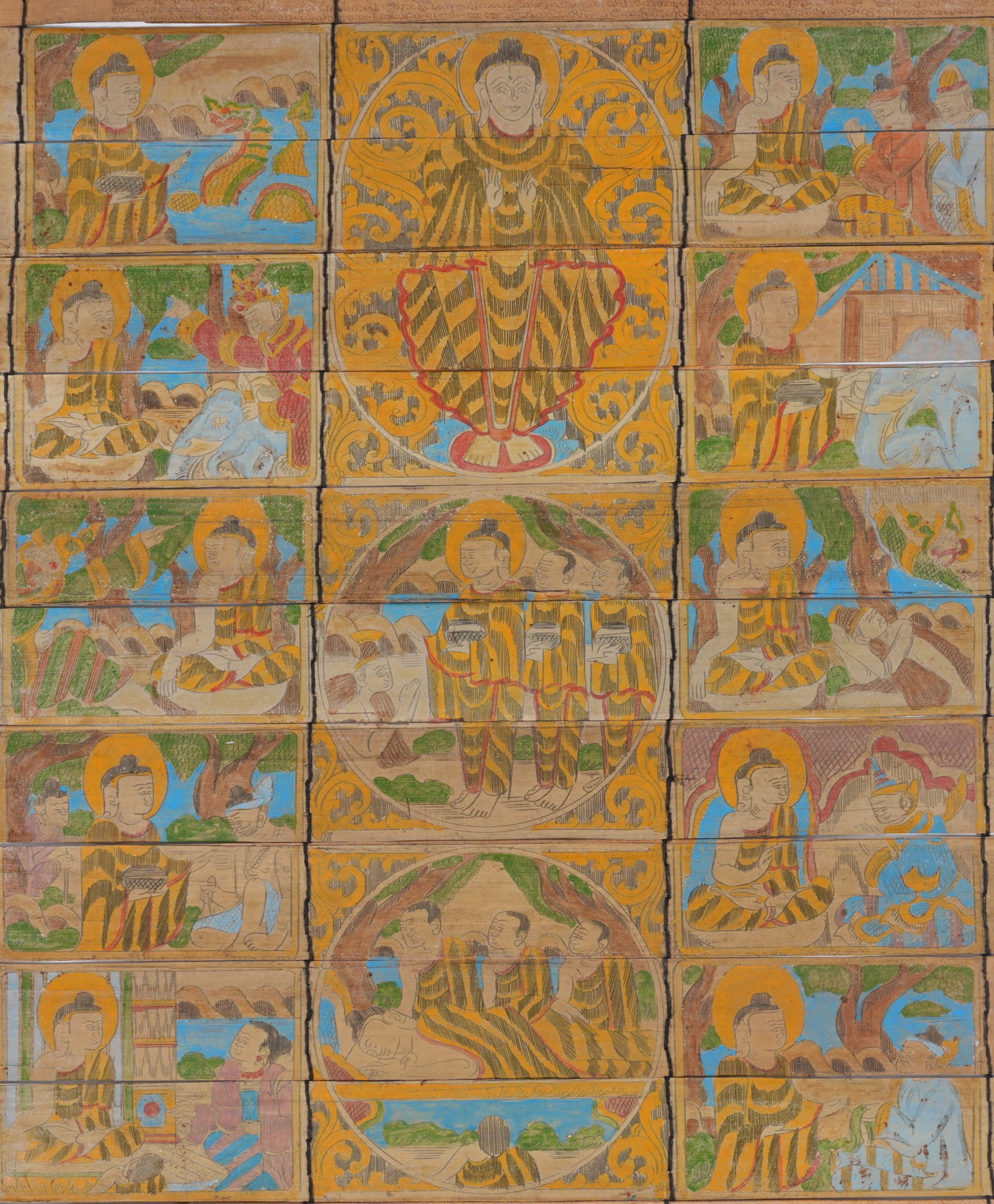 A PATTRA LEAF THANGKA OF BUDDHA STATUE.: Pattra Leaf Thangka of Buddha Statue.