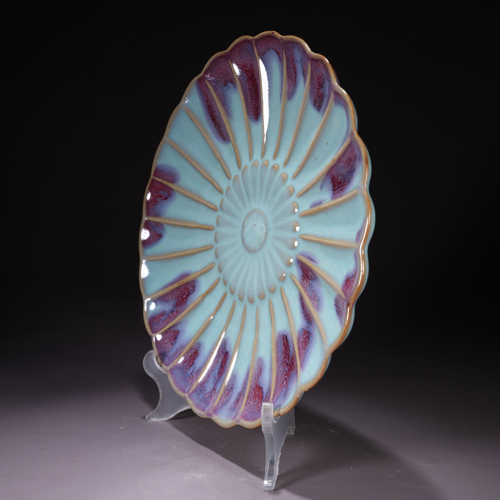 A JUN WARE LOBED DISH - 6