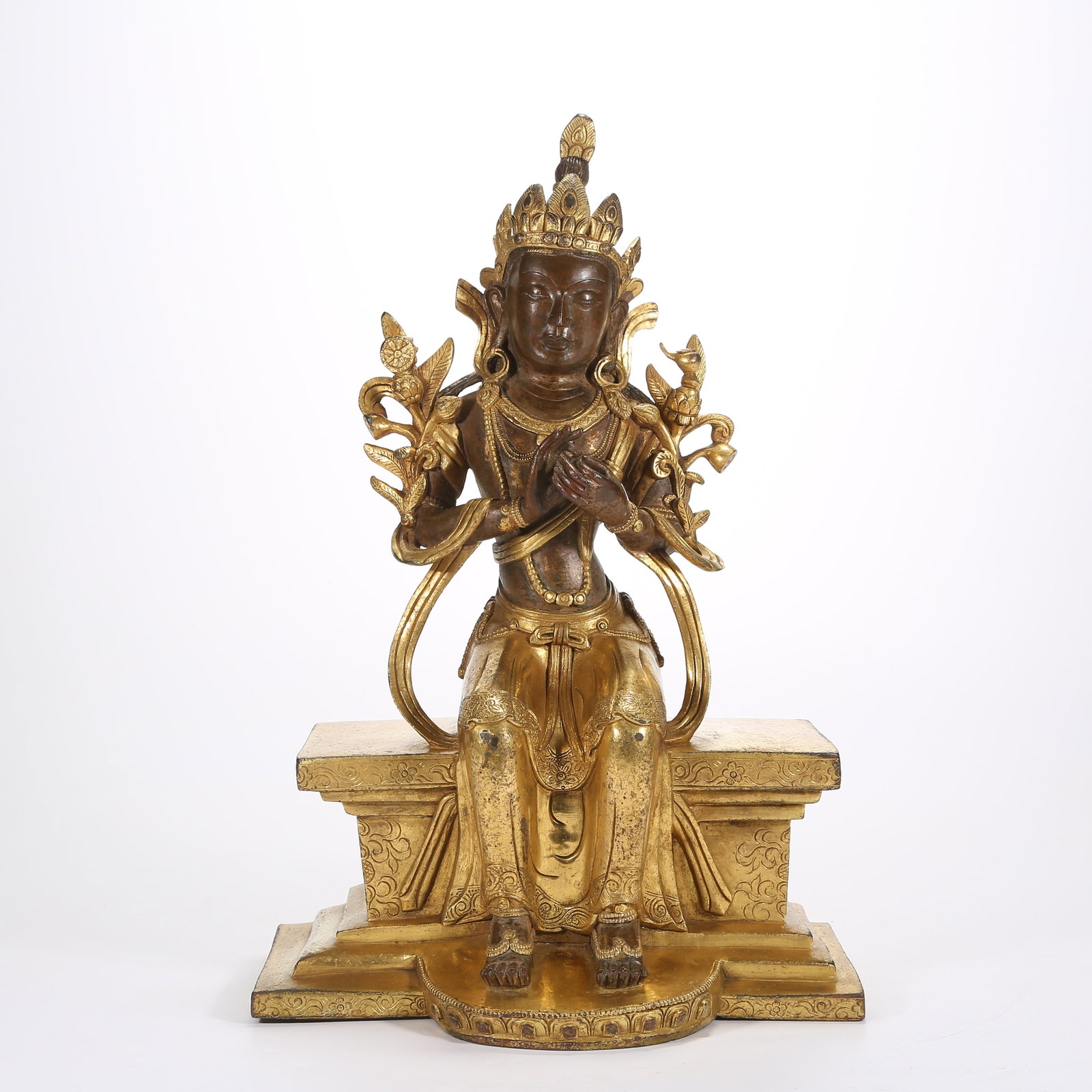 A GILT-BRONZE STATUE OF MAITREYA BODHISATTVA: Gilt-Bronze Statue of Maitreya Bodhisattva