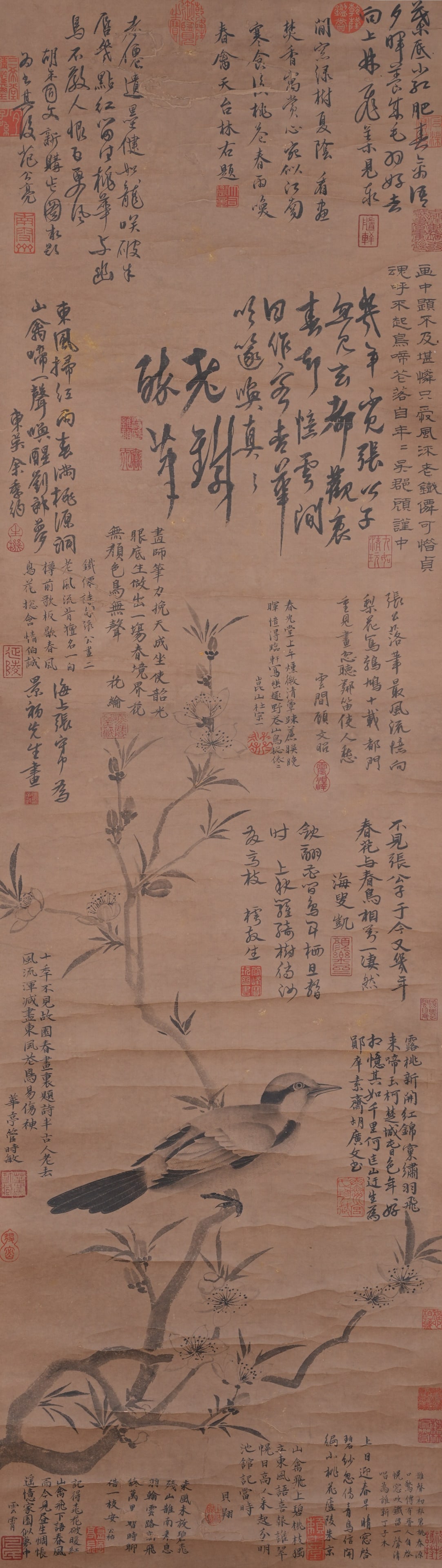 A FLOWER AND BIRD PAINTING ON PAPER BY ZHANG ZHONG.張忠: Flower and Bird Painting on Paper by Zhang Zhong.張忠