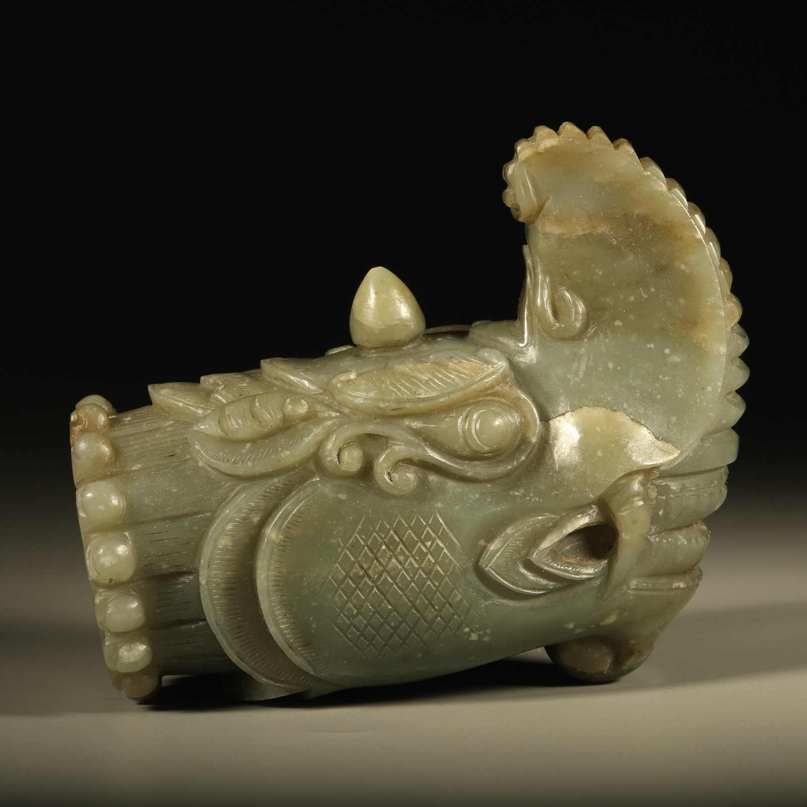A HETIAN JADE DRAGON HEAD CARVING (1 of 6)