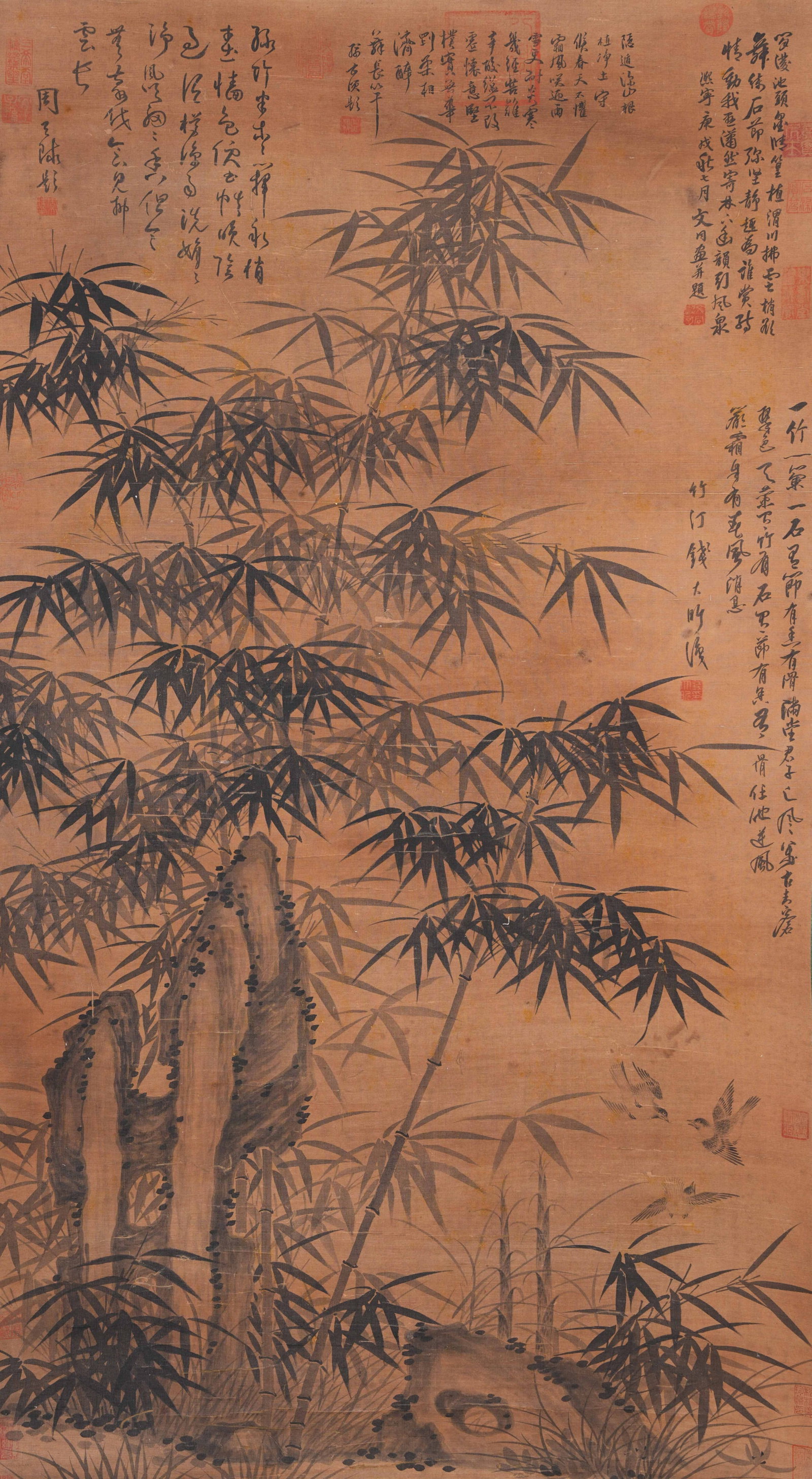 A BAMBOO AND ROCK PAINTING ON SILK BY WEN TONG.文同 (1 of 12)