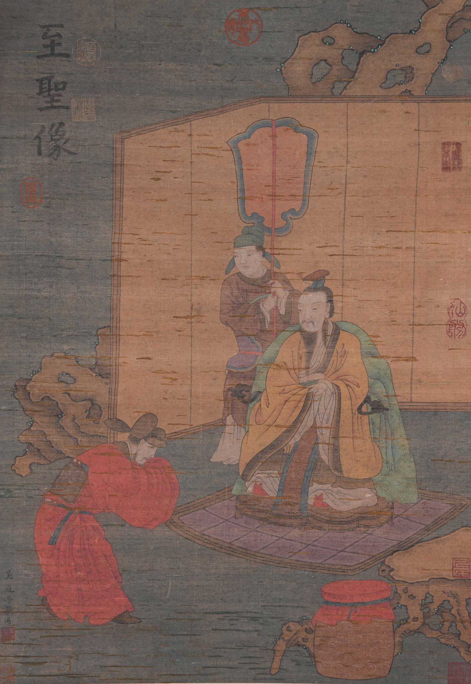 A PORTRAIT OF THE SAGE PAINTING ON SILK BY WU DAOZI.吳道子: Portrait of the Sage Painting on Silk by Wu Daozi.吳道子