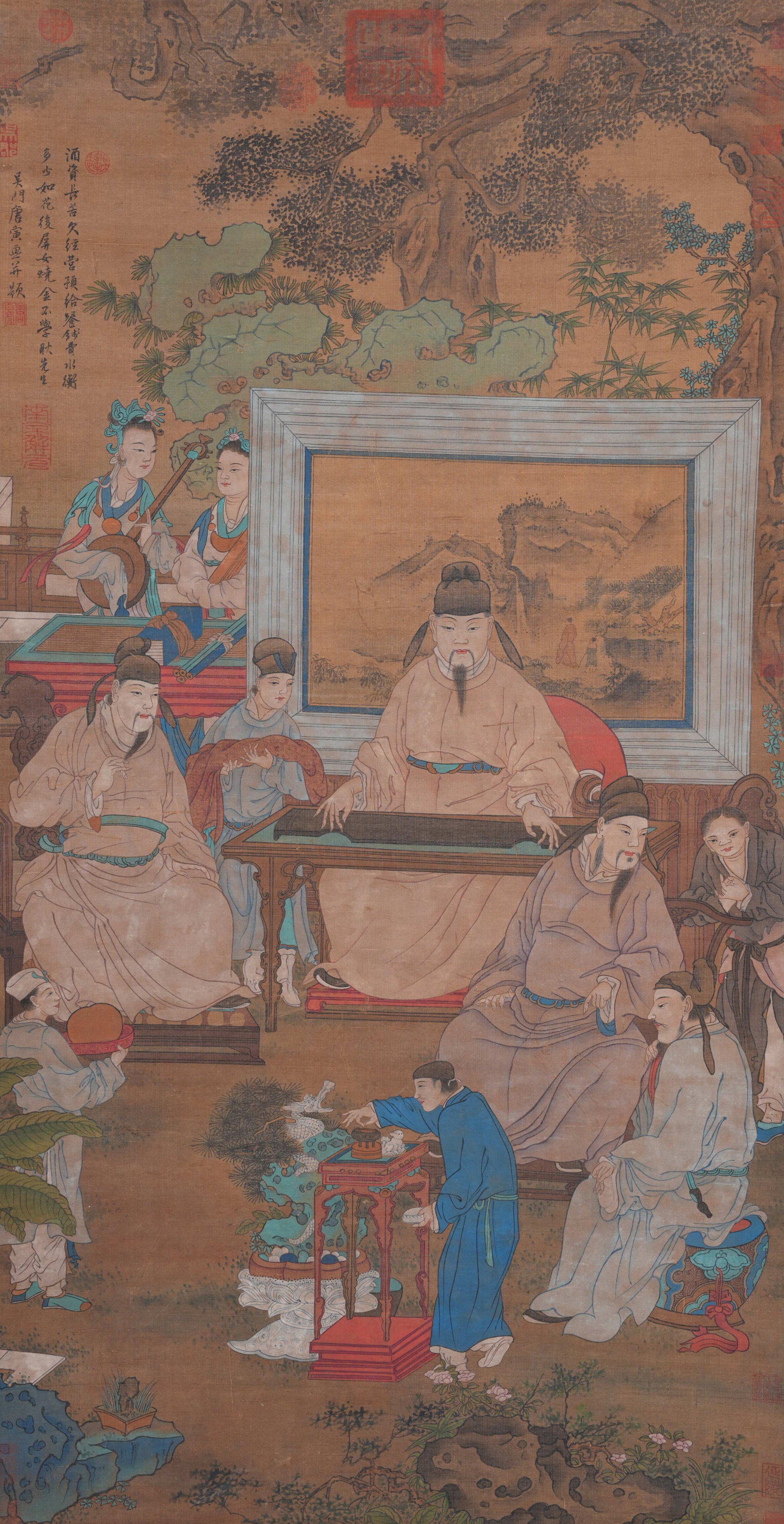 A FIGURE PAINTING ON SILK BY TANG BOHU.唐伯虎: Figure Painting on Silk by Tang Bohu.唐伯虎