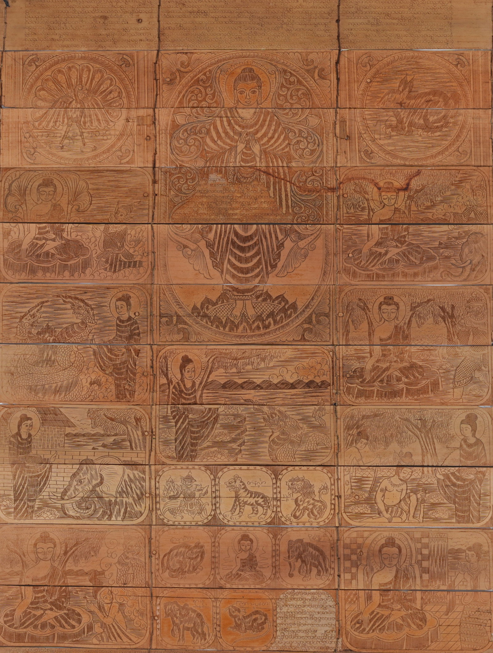 A PATTRA LEAF THANGKA OF BUDDHA STATUE. (1 of 8)