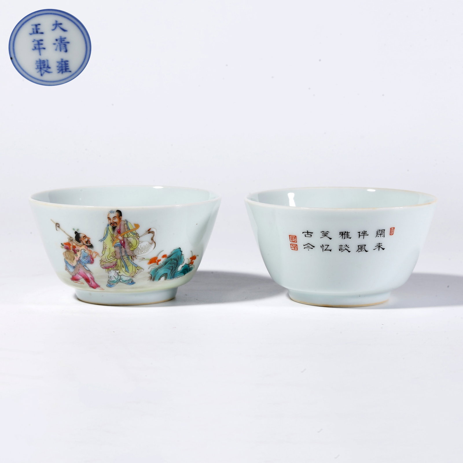 A FAMILLE ROSE FIGURE STORY CUPS (PAIR): Famille Rose Figure Story Cups (Pair)