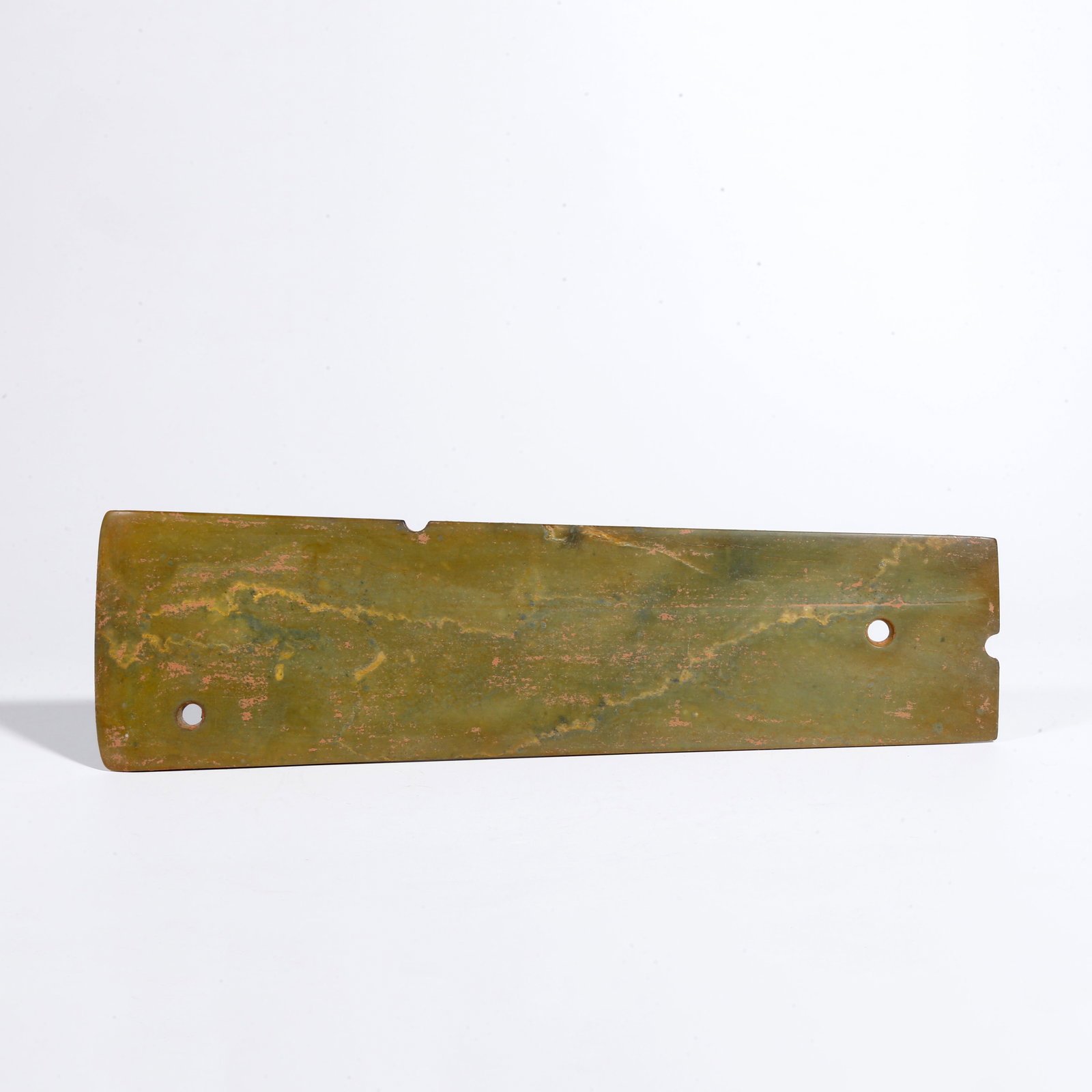 A ARCHAIC JADE CARVED TWO-HOLE BLADE (1 of 10)
