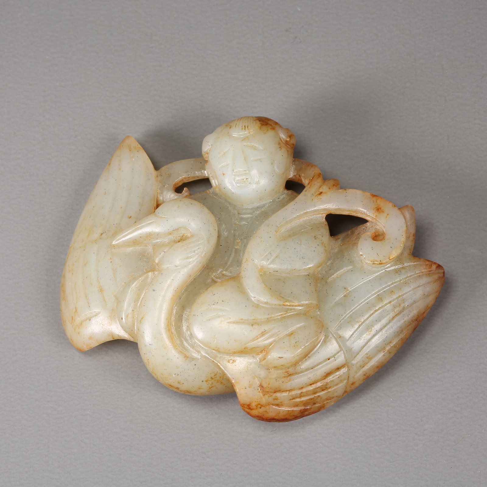 A HETIAN JADE IMMORTAL CRANE BOY ORNAMENT (1 of 7)