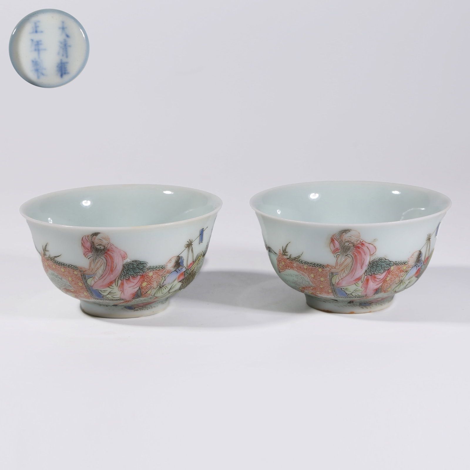 A SET OF FAMILLE-ROSE FIGURE STORY SMALL CUPS (1 of 8)