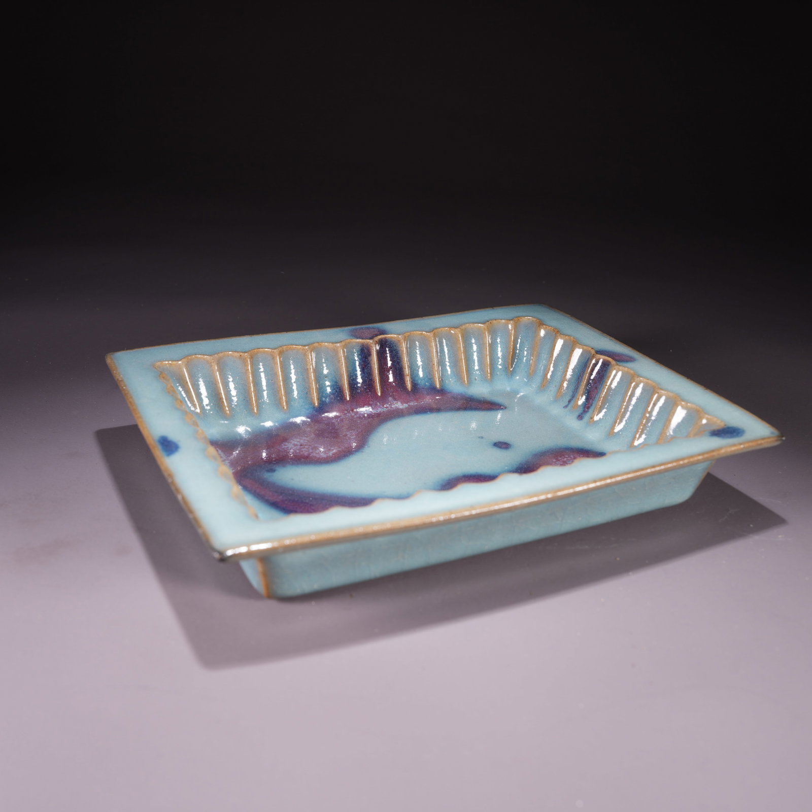 A JUN WARE SQUARE WASHER WITH EVERTED RIM: Jun Ware Square Washer with Everted Rim