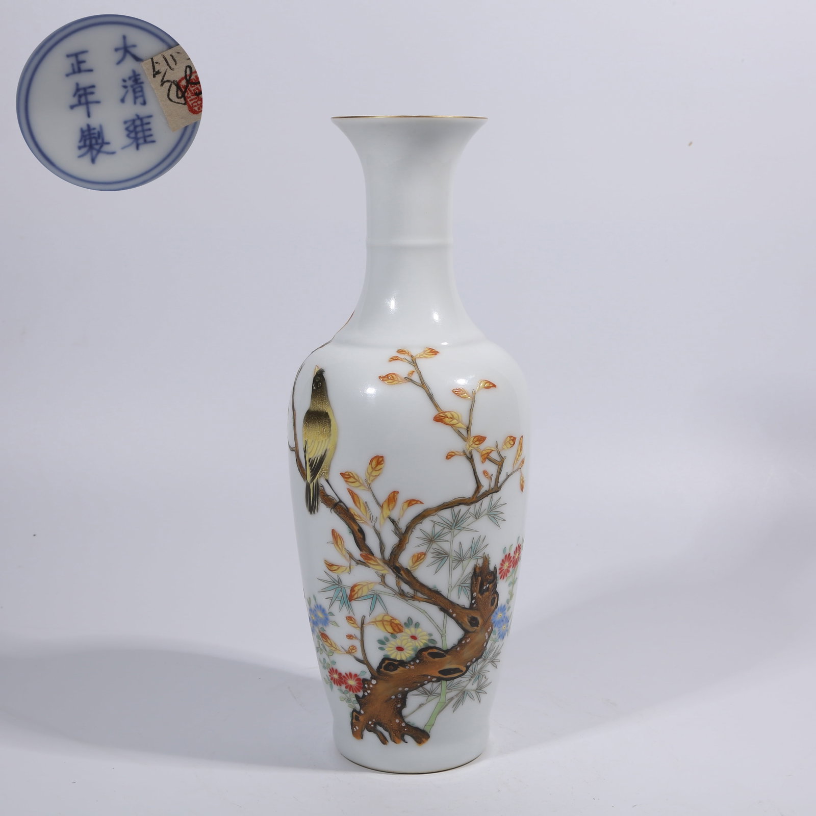A CLOISONNÉ ENAMEL JING BOTTLE WITH FLOWER AND BIRD PATTERN: Cloisonné Enamel Jing Bottle with Flower and Bird Pattern