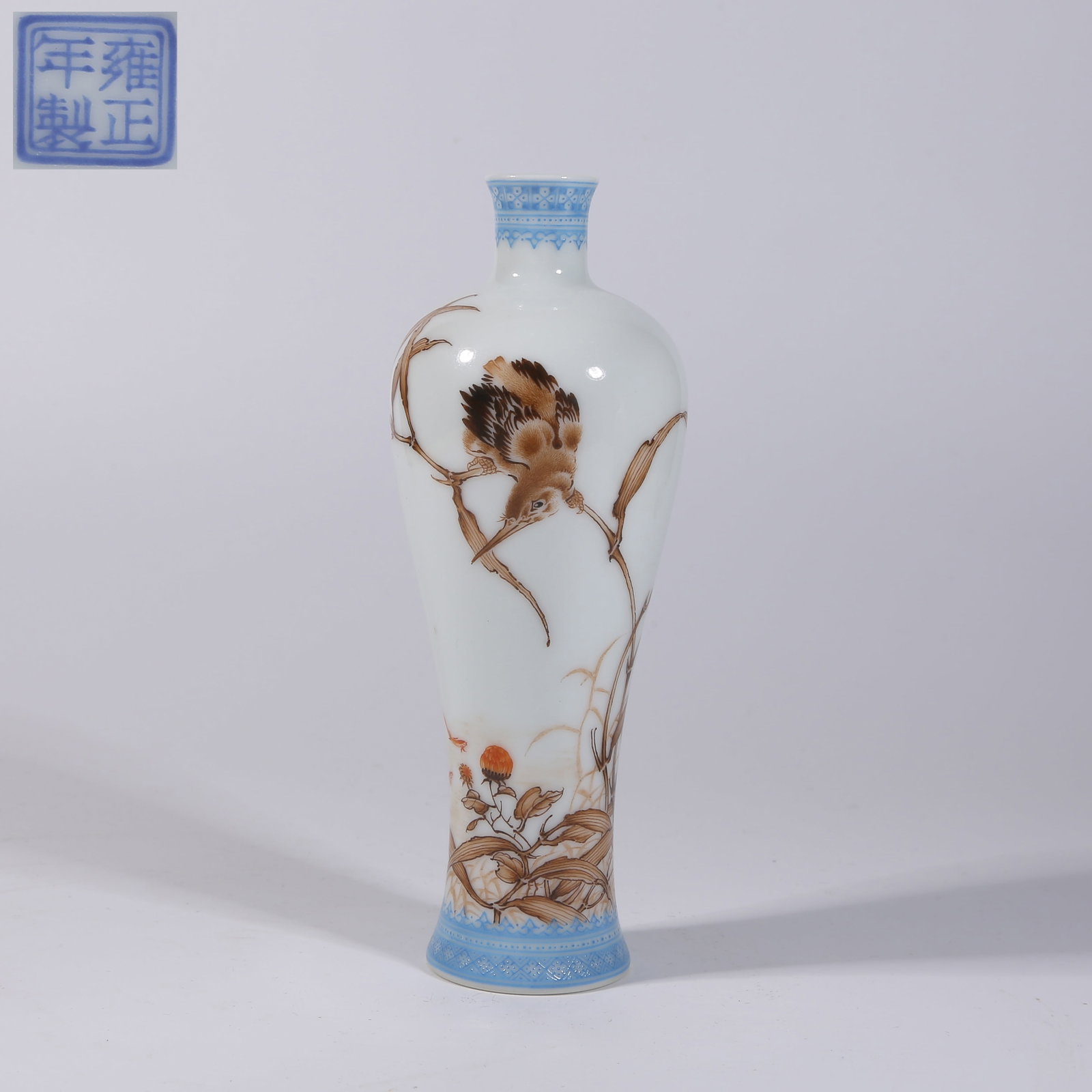 A ENAMELLED FLORAL-AND-BIRD SMALL MEIPING VASE (1 of 9)