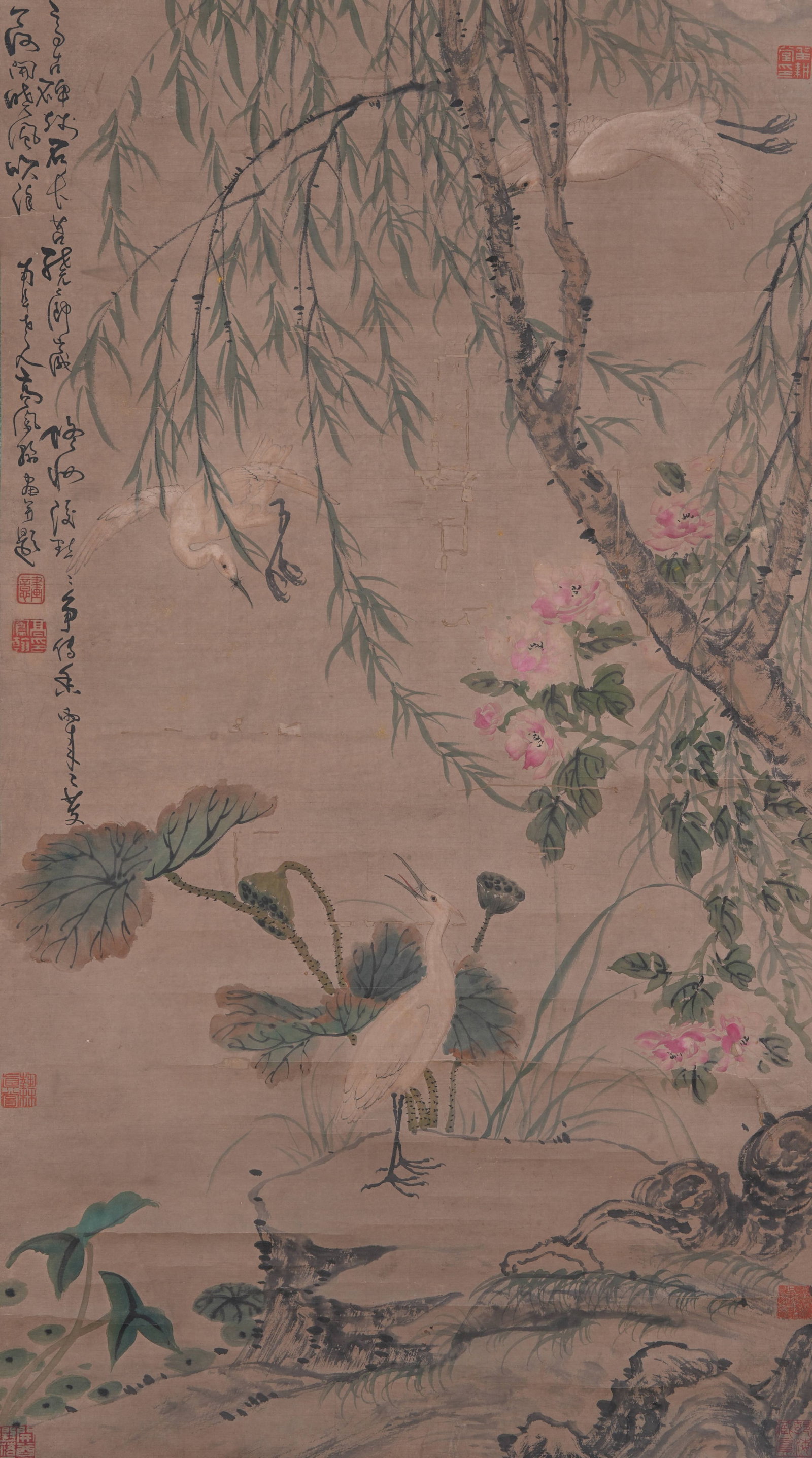 A FLOWER AND BIRD PAINTING ON PAPER BY GAO FENGHAN.高鳳翰: Flower and Bird Painting on Paper by Gao Fenghan.高鳳翰