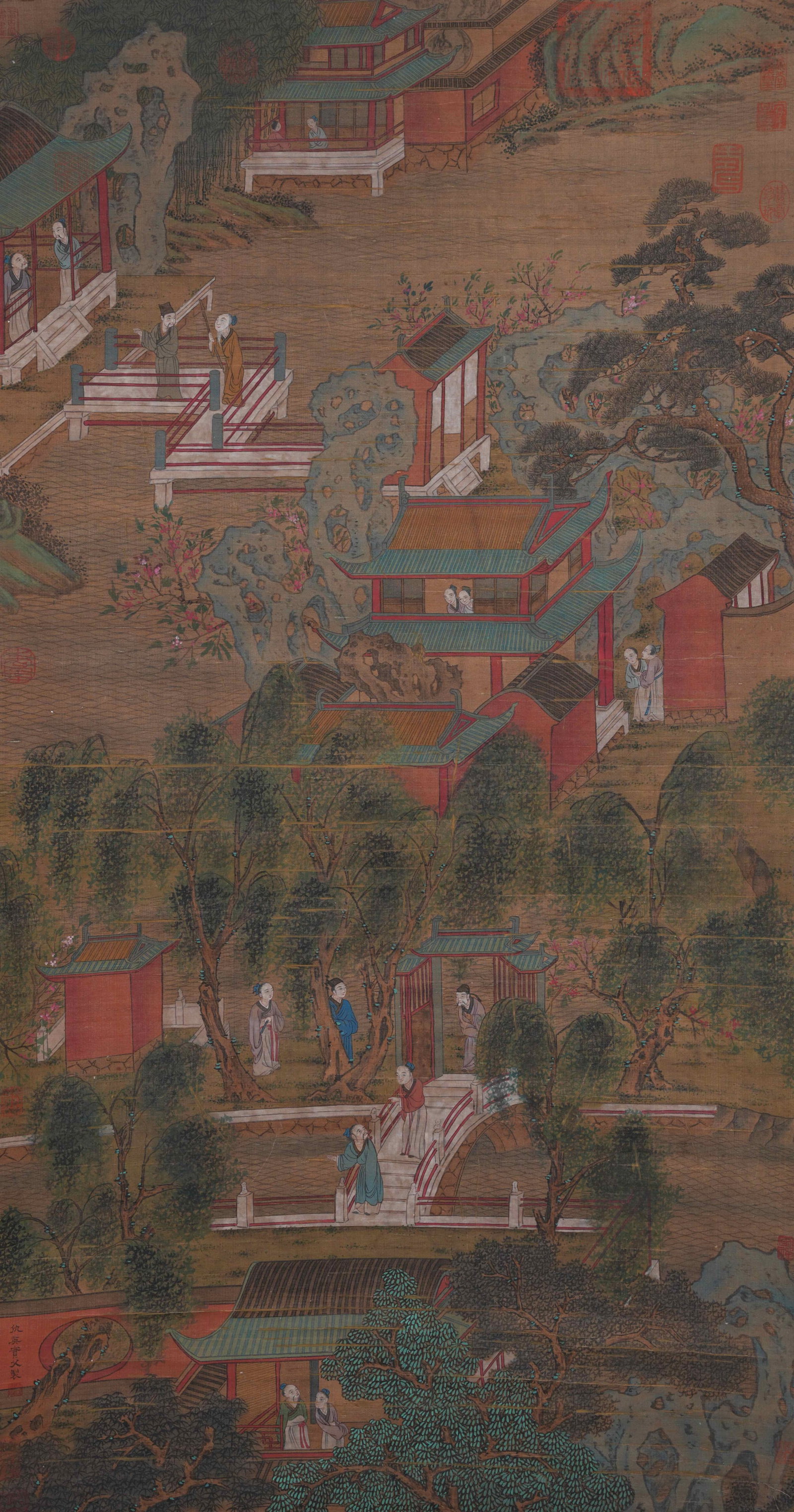 A COURTYARD FIGURE PAINTING ON SILK BY QIU YING.仇英: Courtyard Figure Painting on Silk by Qiu Ying.仇英