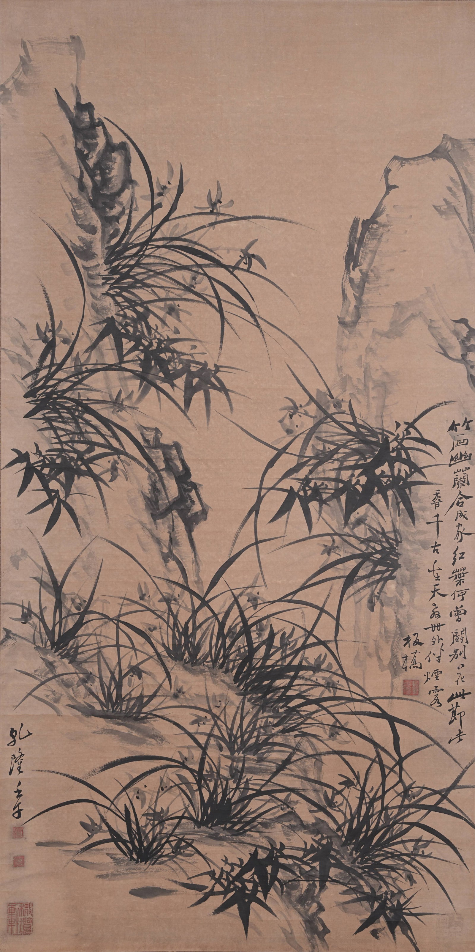 A ORCHID PAINTING ON PAPER BY ZHENG BANQIAO.鄭板橋: Orchid Painting on Paper by Zheng Banqiao.鄭板橋