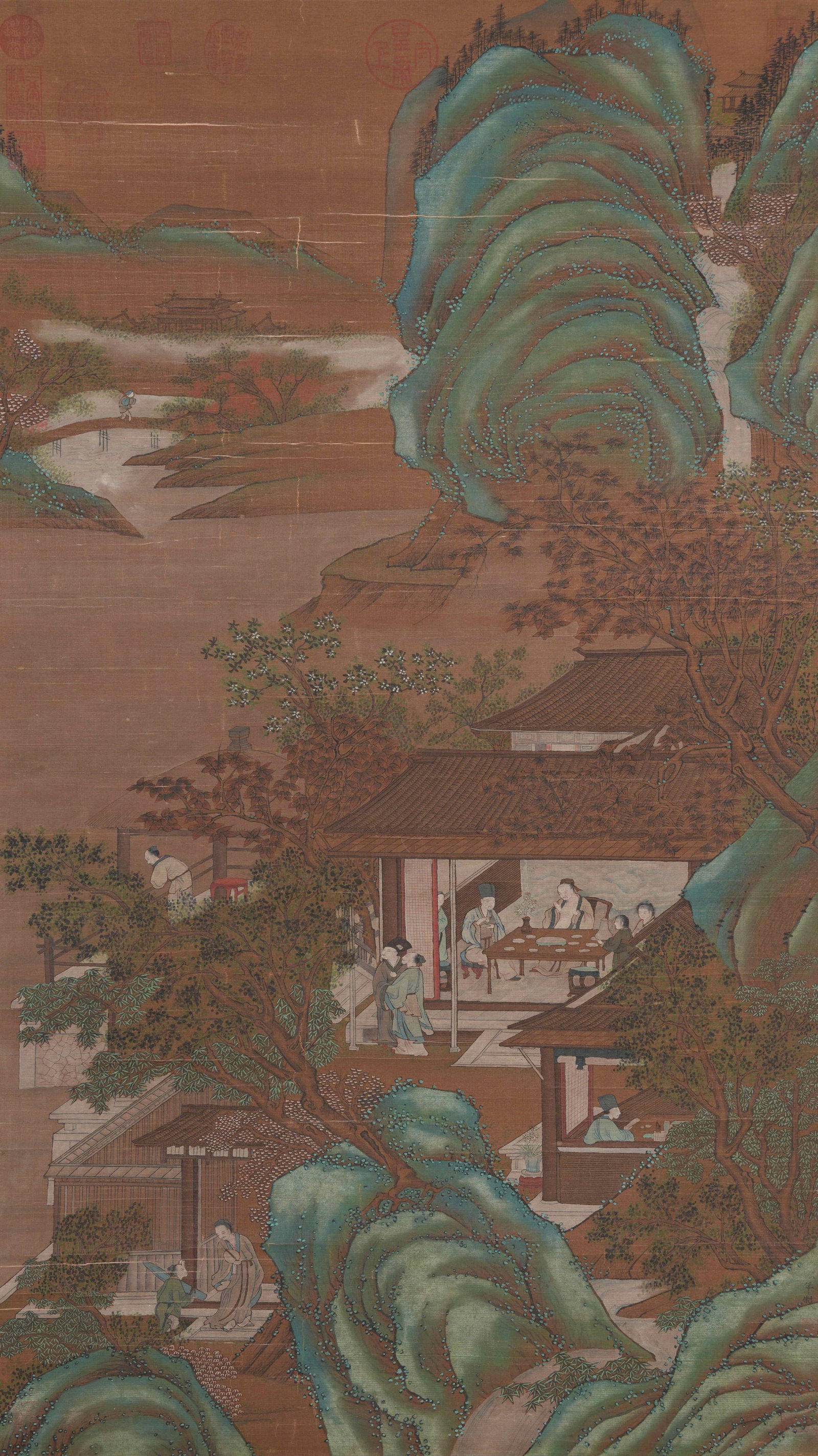 A LANDSCAPE AND FIGURE PAINTING ON SILK BY LIU SONGNIAN.劉松年: Landscape and Figure Painting on Silk by Liu Songnian.劉松年