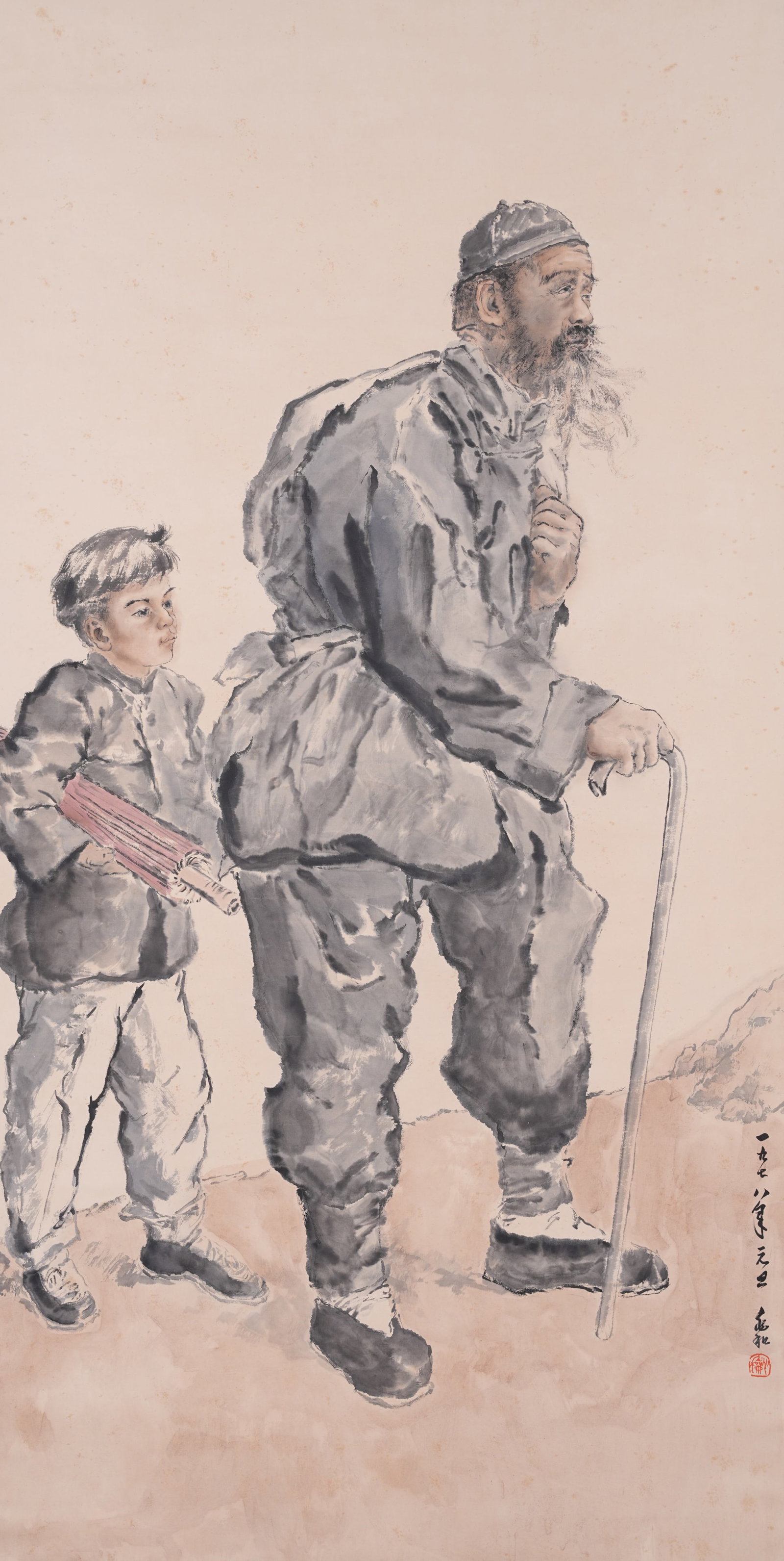 A FIGURE PAINTING ON PAPER BY JIANG ZHAOHE.蔣兆和: Figure Painting on Paper by Jiang Zhaohe.蔣兆和