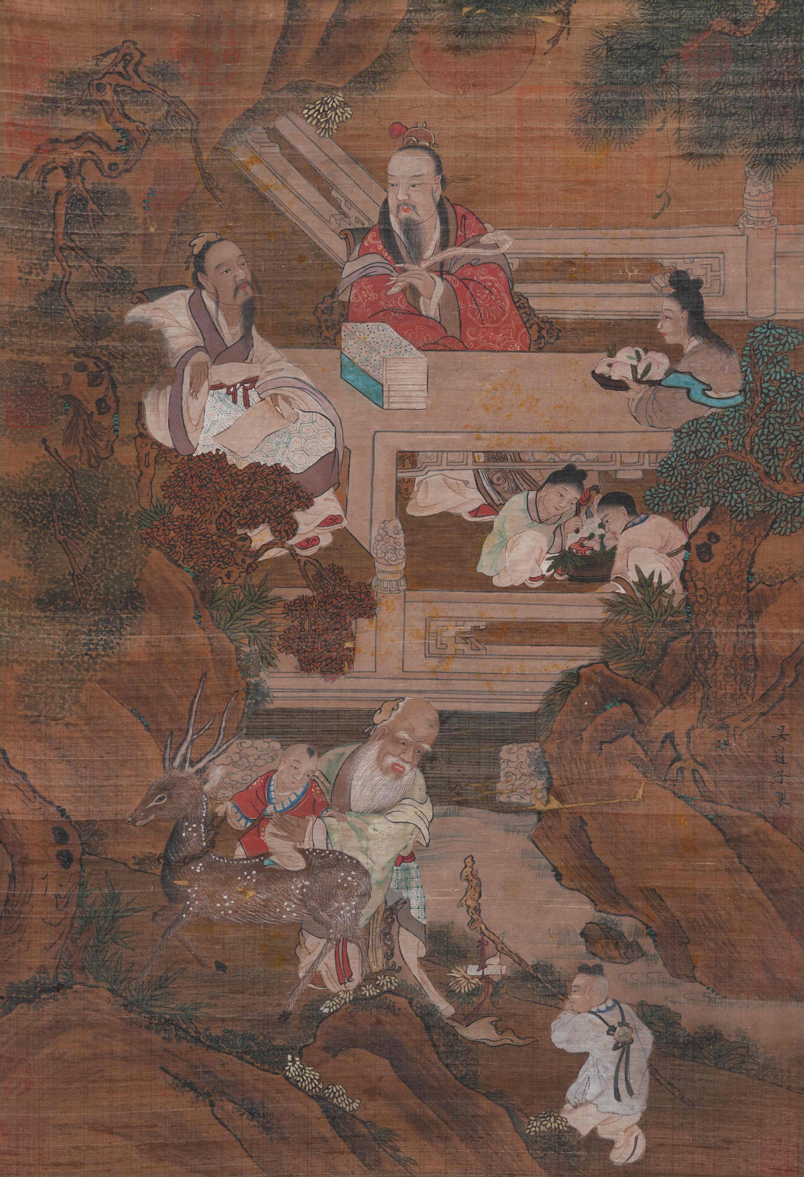 A FIGURE PAINTING ON SILK BY WU DAOZI.吳道子: Figure Painting on Silk by Wu Daozi.吳道子
