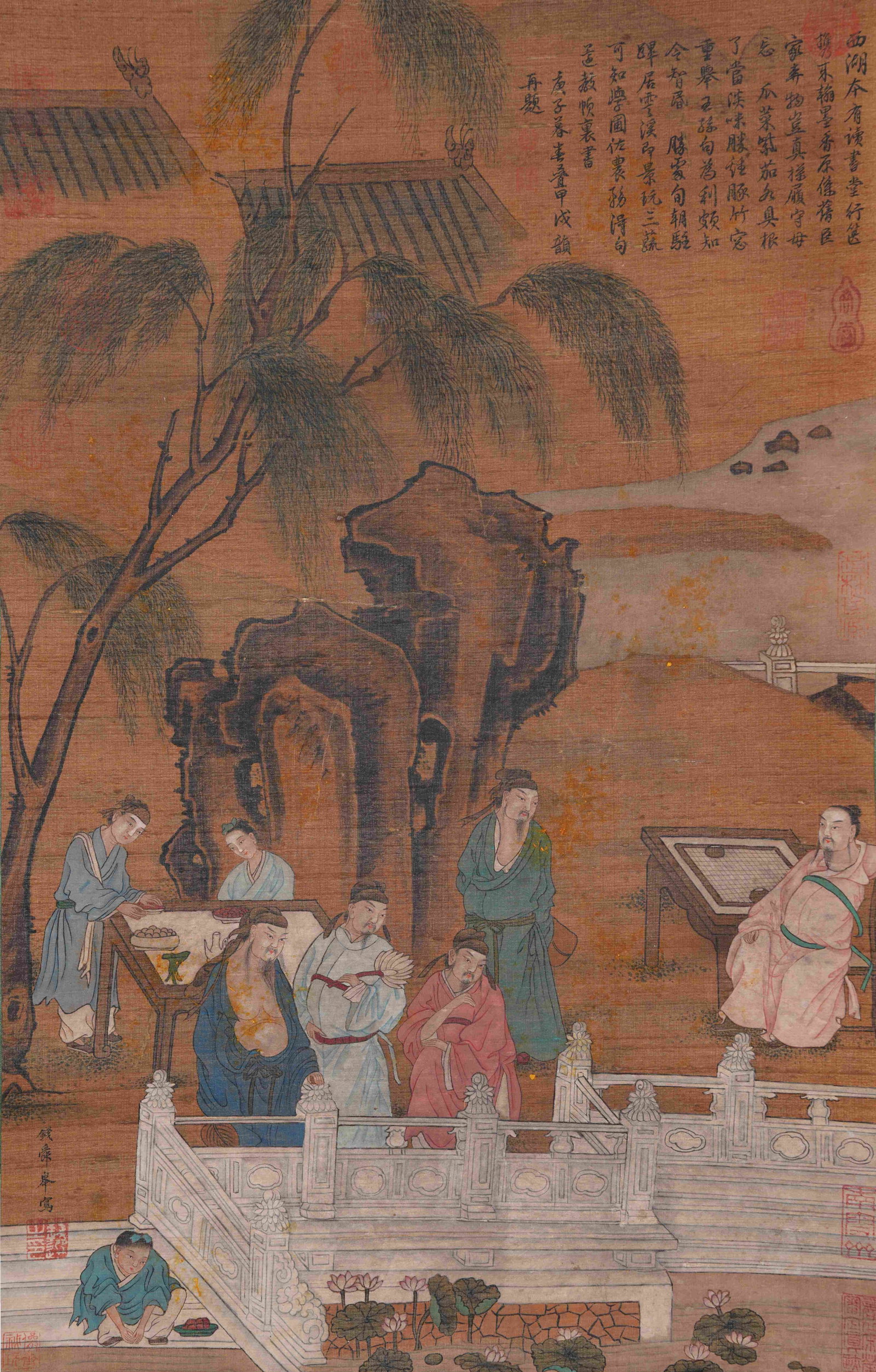A FIGURE PAINTING ON SILK BY QIAN XUAN.錢選: Figure Painting on Silk by Qian Xuan.錢選
