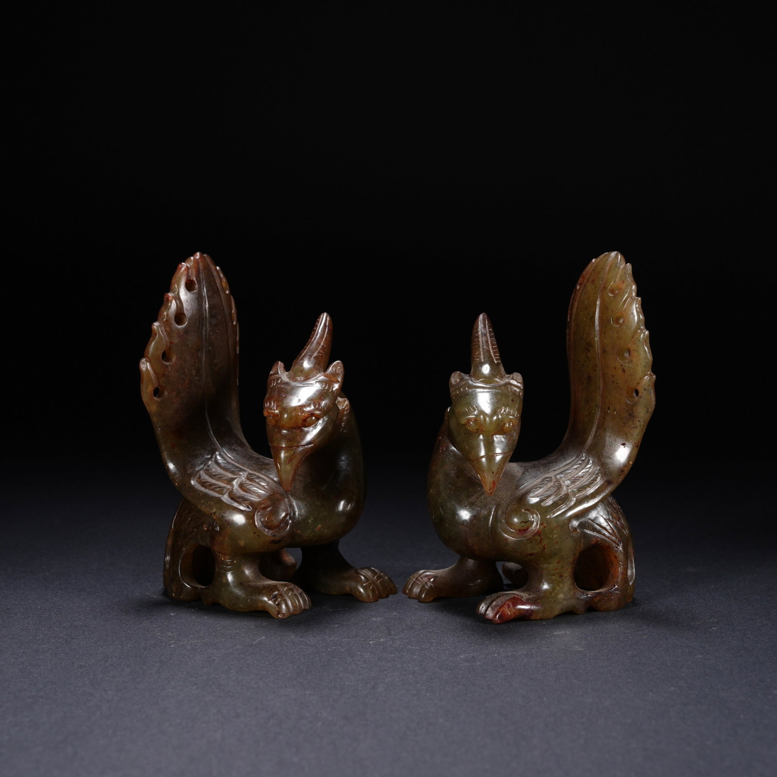 A ANCIENT JADE PHOENIX-BIRD ORNAMENTS (SET): Ancient jade phoenix-bird ornaments (set)