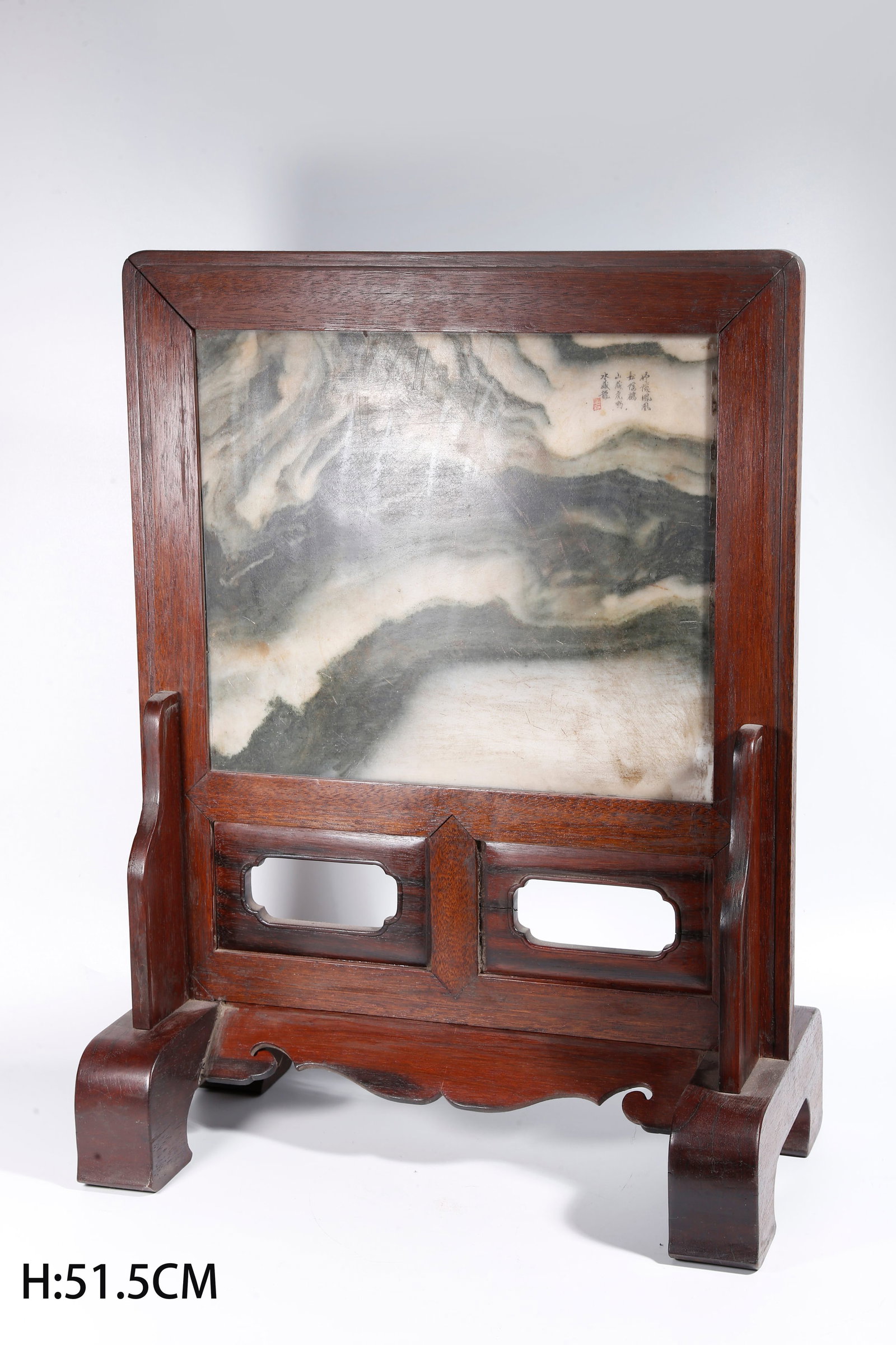 A HUANGHUALI TABLE SCREEN INLAID WITH CLOUD MARBLE (1 of 10)