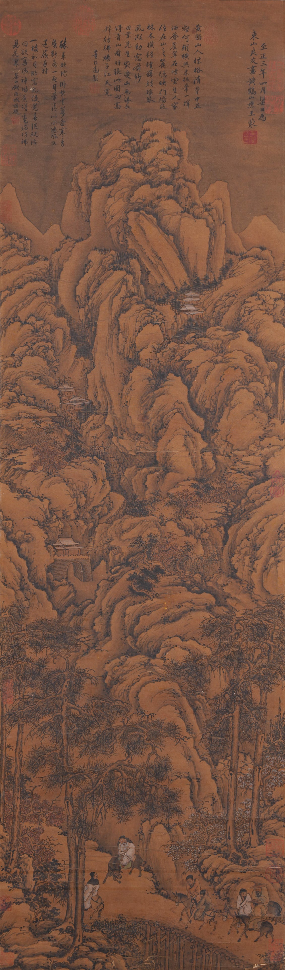 A LANDSCAPE PAINTING ON SILK BY WANG MENG.王蒙: Landscape Painting on Silk by Wang Meng.王蒙