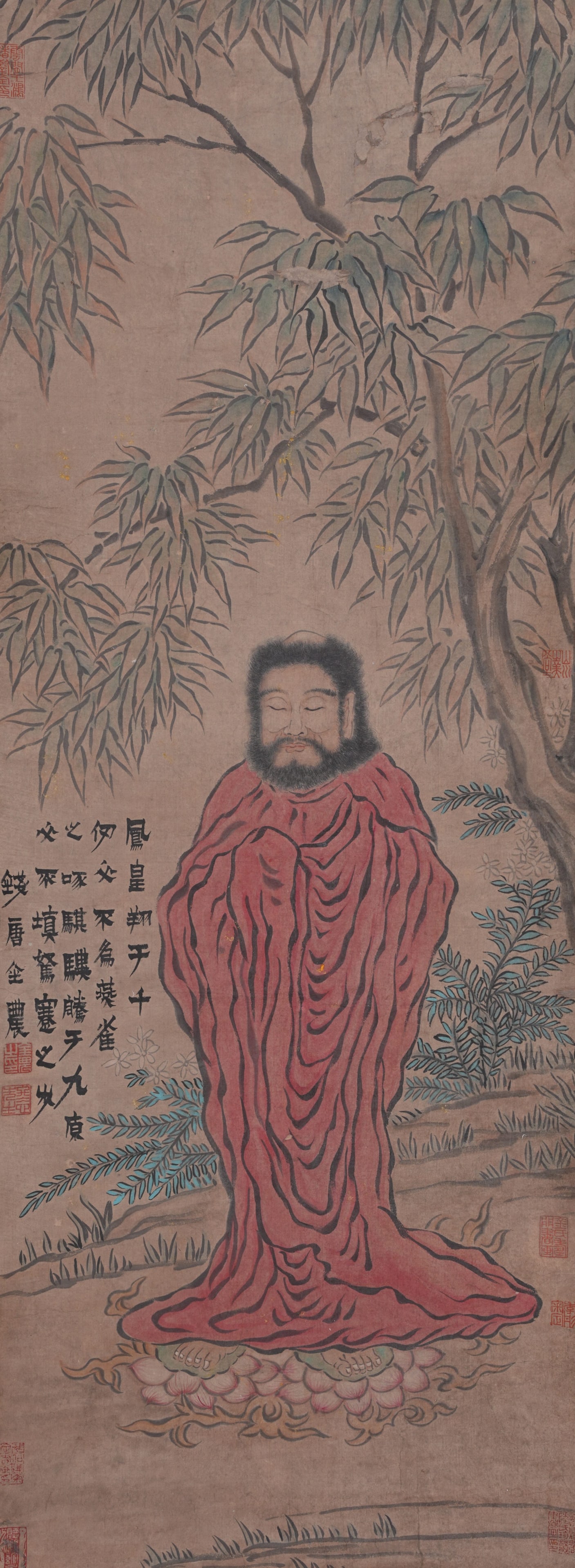 A ARHAT PAINTING ON PAPER BY JIN NONG.金農: Arhat Painting on Paper by Jin Nong.金農