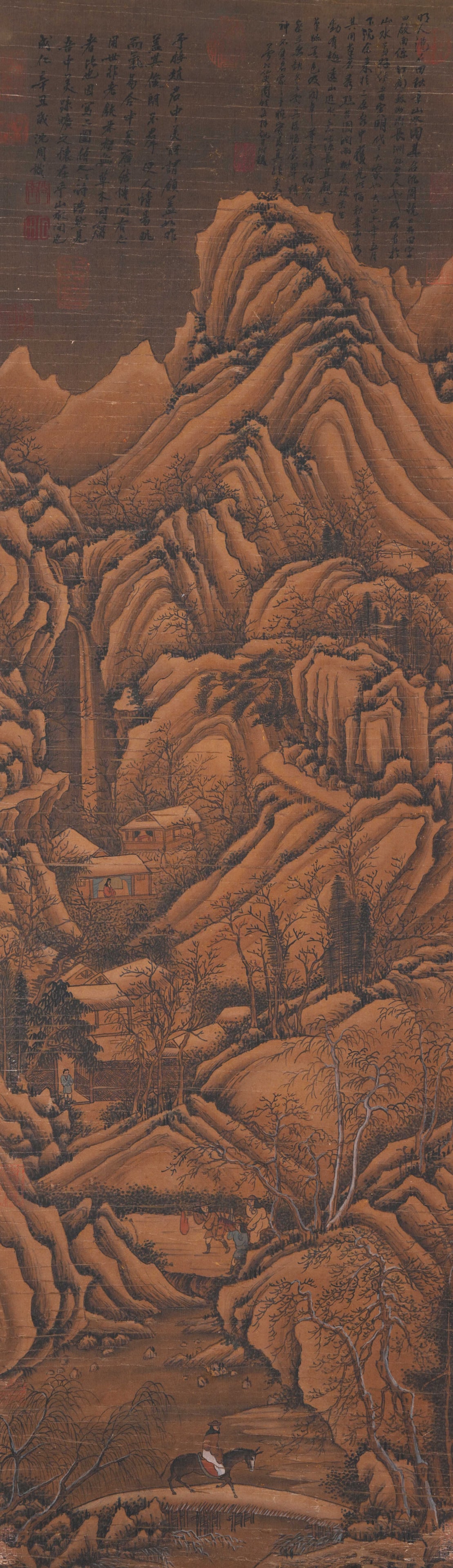 A LANDSCAPE PAINTING ON SILK BY SHEN ZHOU.沈周: Landscape Painting on Silk by Shen Zhou.沈周