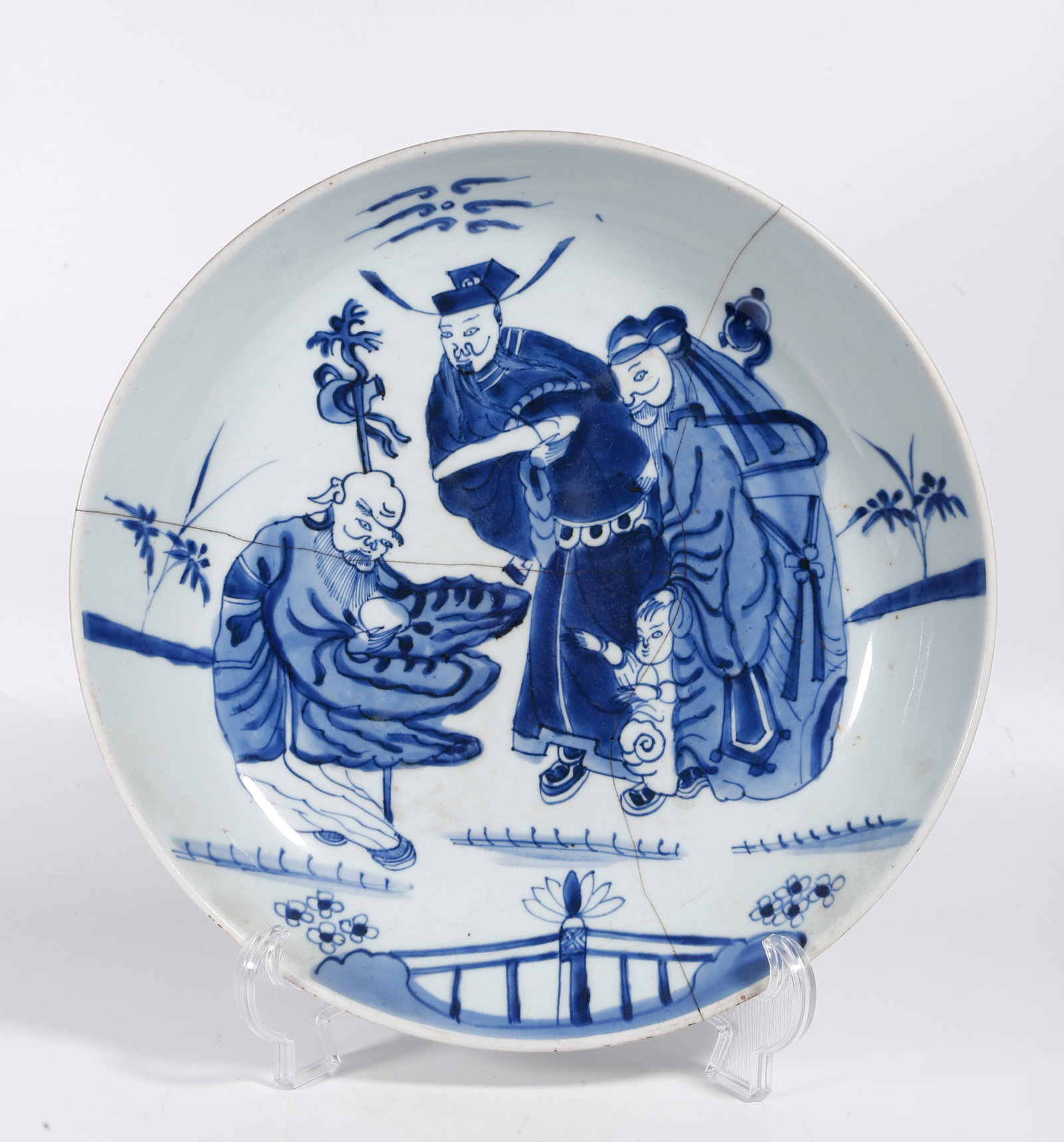 A BLUE AND WHITE PLATE WITH ARHAT PATTERN: Blue and White Plate with Arhat Pattern