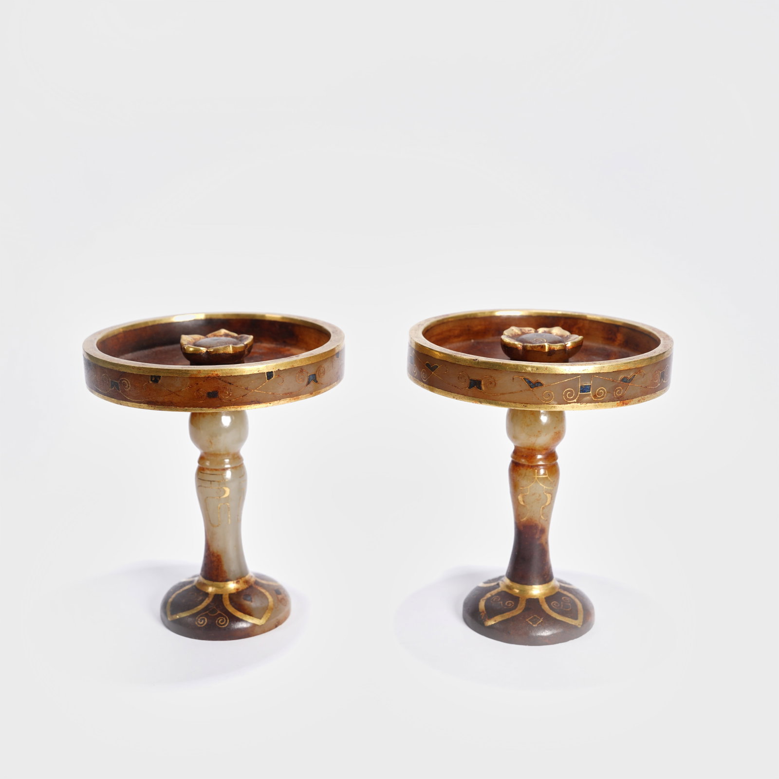 A ANCIENT JADE GILT-INLAID PAIRED LAMP STAND (SET) (1 of 10)