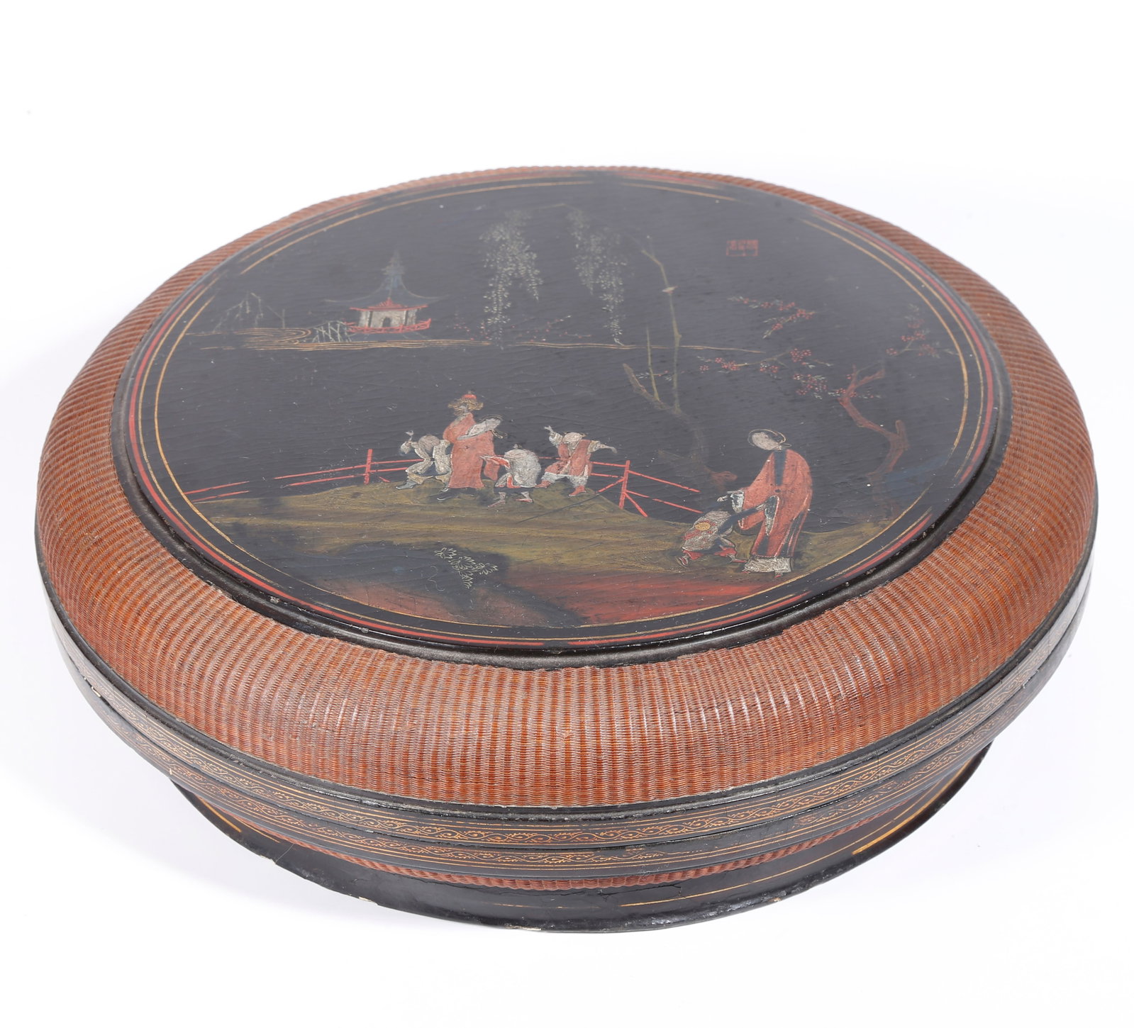 A LACQUER FIGURAL STORY PATTERN COVERED BOX (1 of 10)