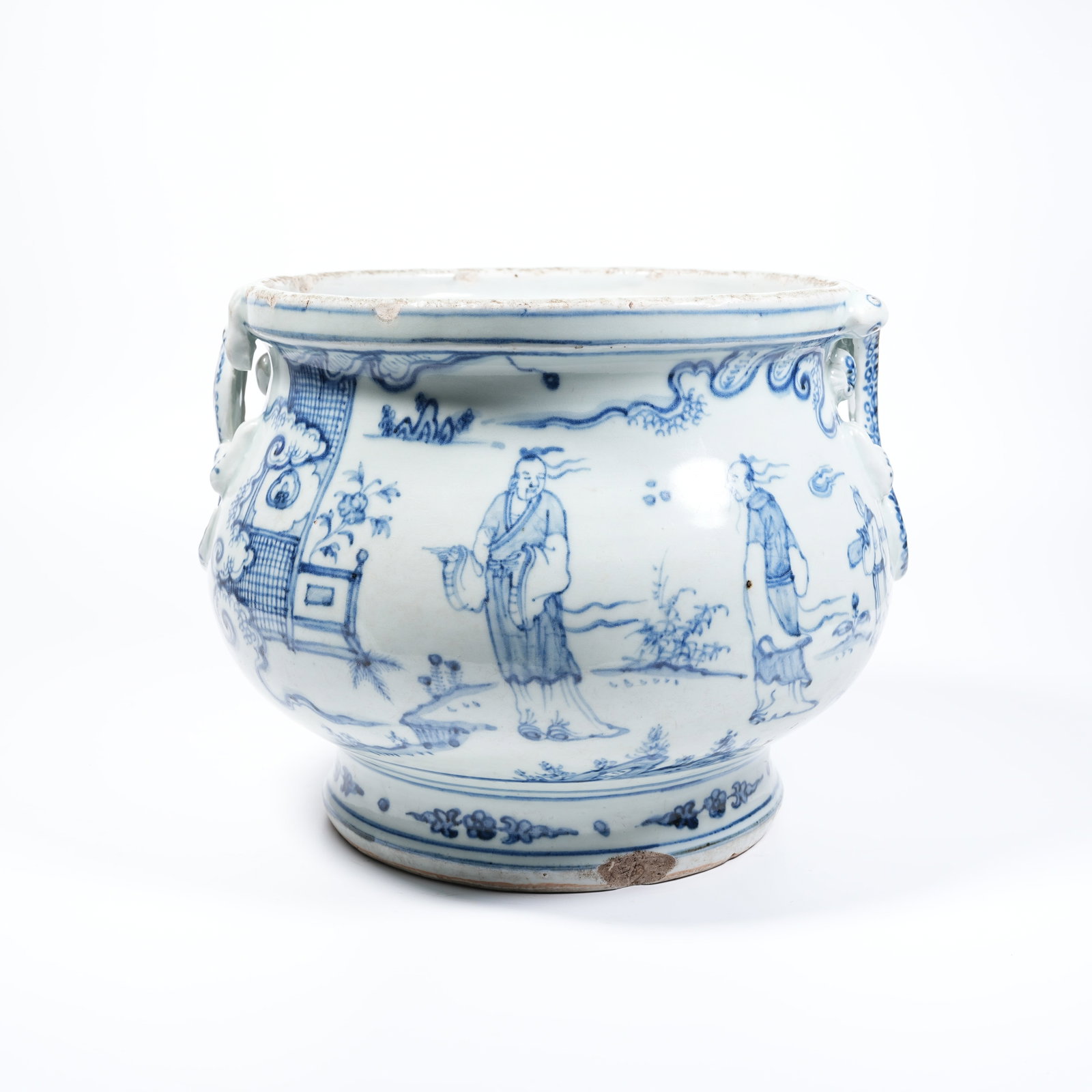 A BLUE AND WHITE FIGURE STORY PATTERN CHILONG-EARED CENSER (1 of 10)