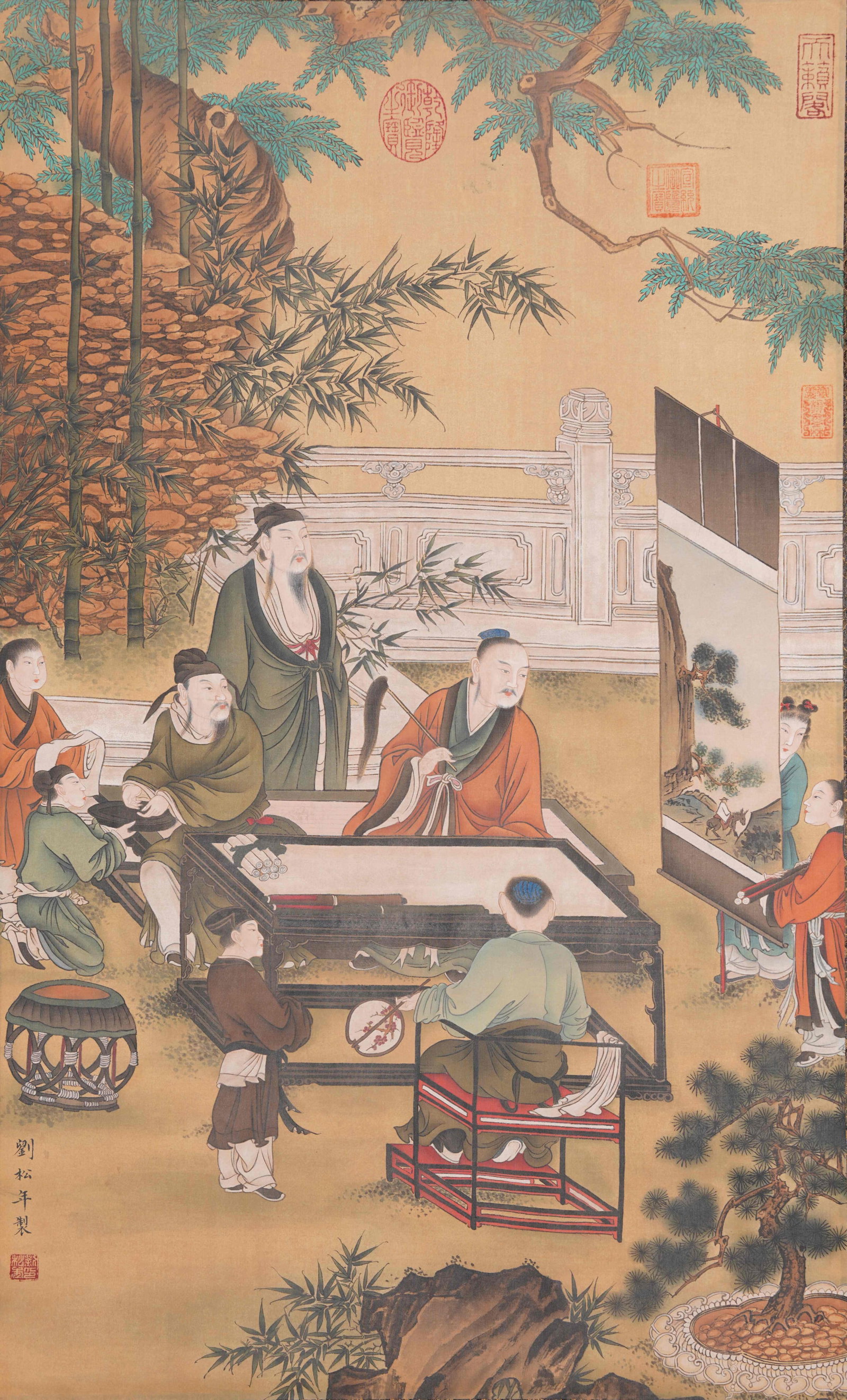 A FIGURE PAINTING ON SILK BY LIU SONGNIAN.劉松年: Figure Painting on Silk by Liu Songnian.劉松年