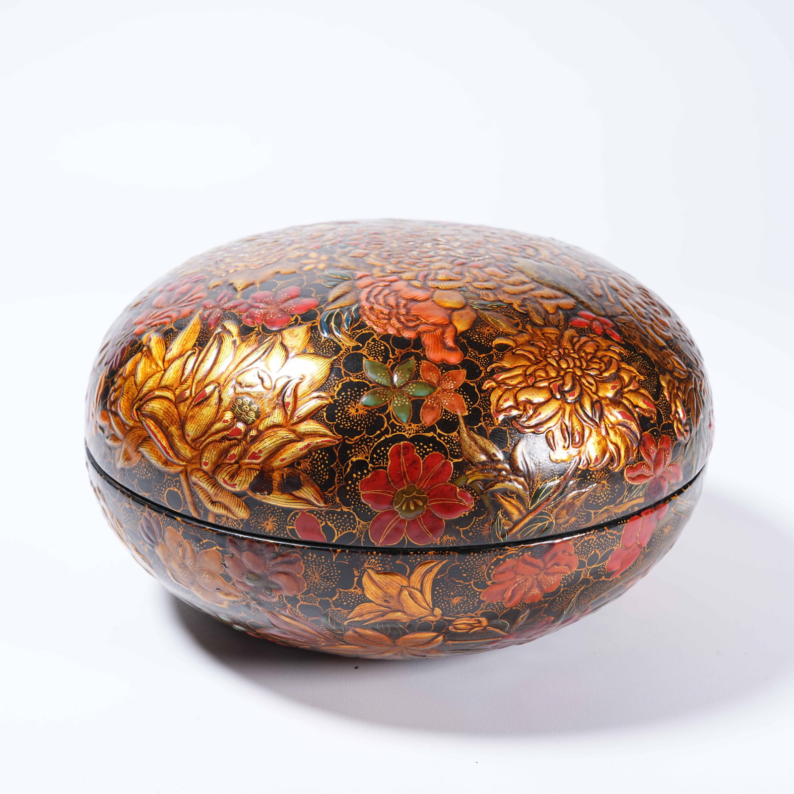 A CARVED RED LACQUER WITH GILT FLORAL PATTERN HOLDING BOX (1 of 10)