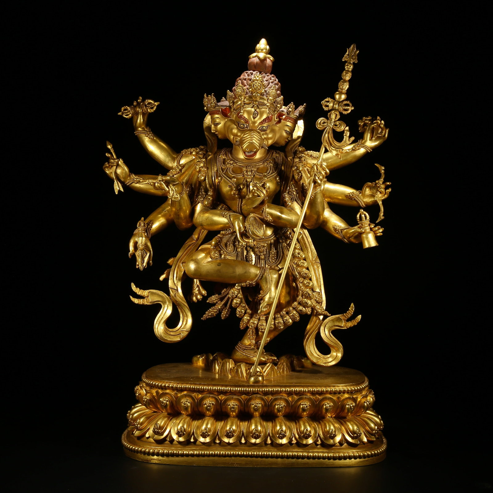 A GILDED BRONZE STATUE OF PIG-FACED DAKINI (1 of 8)