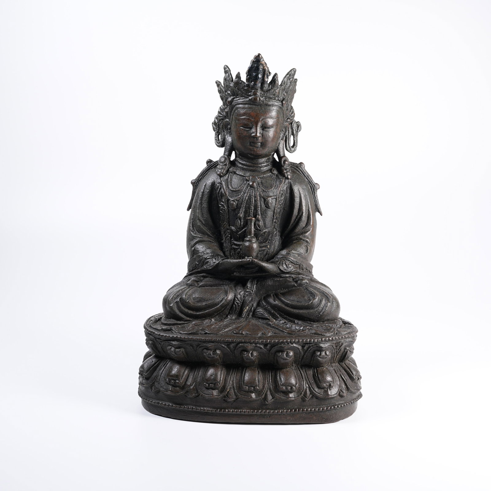 A BRONZE HOLY WATER VASE GUANYIN STATUE (1 of 9)