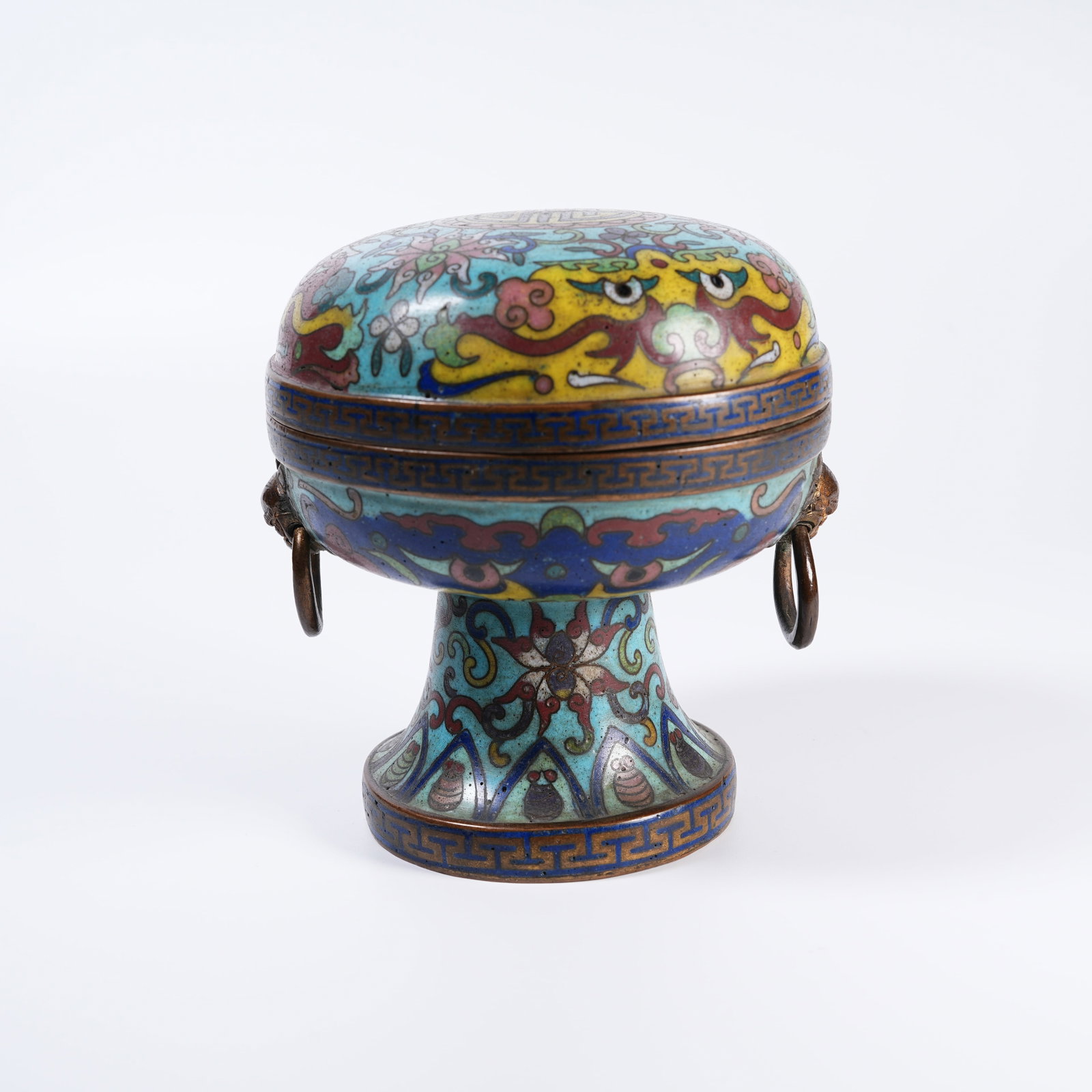 A CLOISONNE TALL-FOOTED CENSER WITH FLORAL AND AUSPICIOUS BEAST PATTERNS: Cloisonne Tall-footed Censer with Floral and Auspicious Beast Patterns