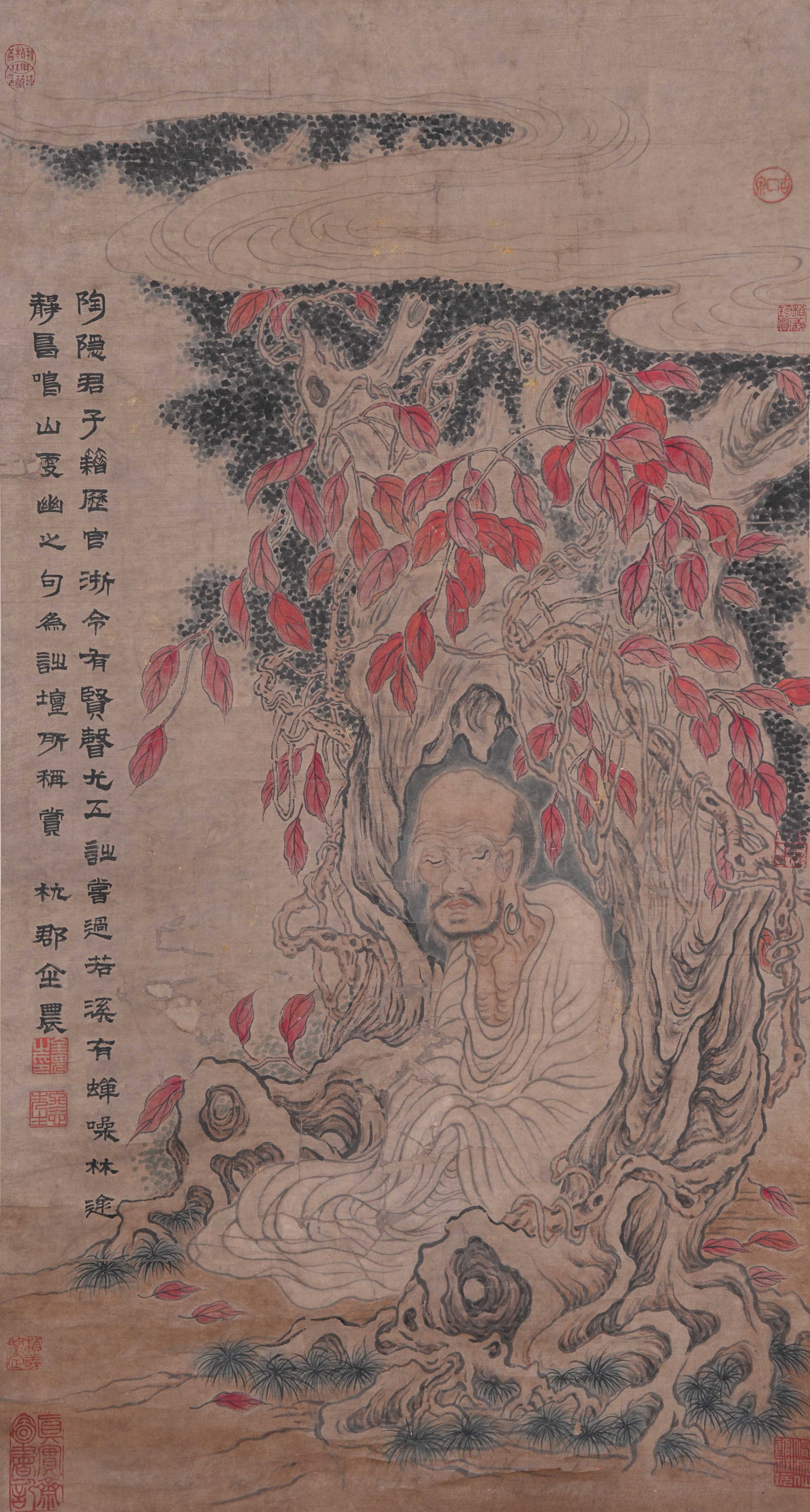 A ARHAT PAINTING ON PAPER BY JIN NONG.金農: Arhat Painting on Paper by Jin Nong.金農