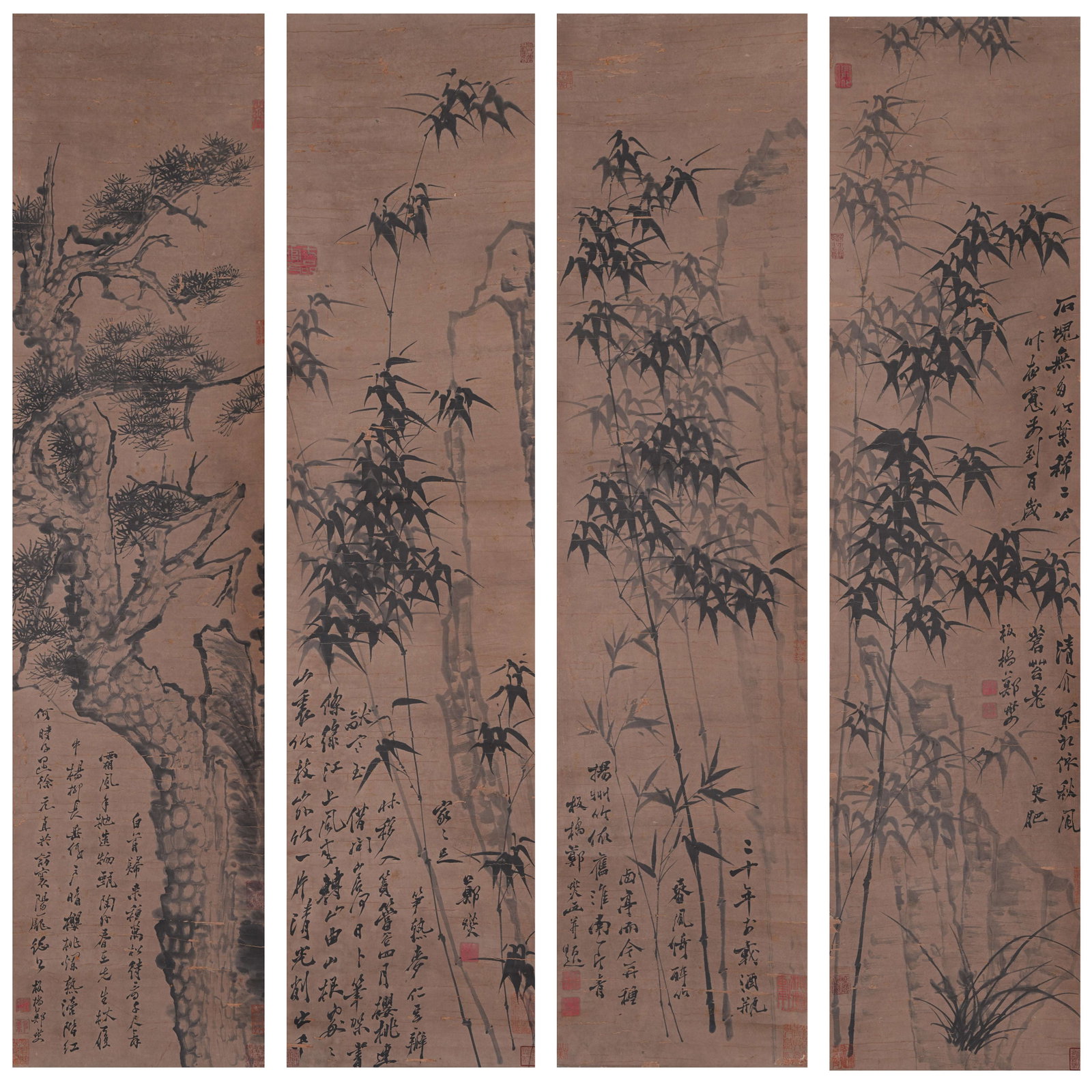 A INK BAMBOO PAINTINGS ON PAPER BY ZHENG BANQIAO (4 PIECES).鄭板橋 (1 of 16)