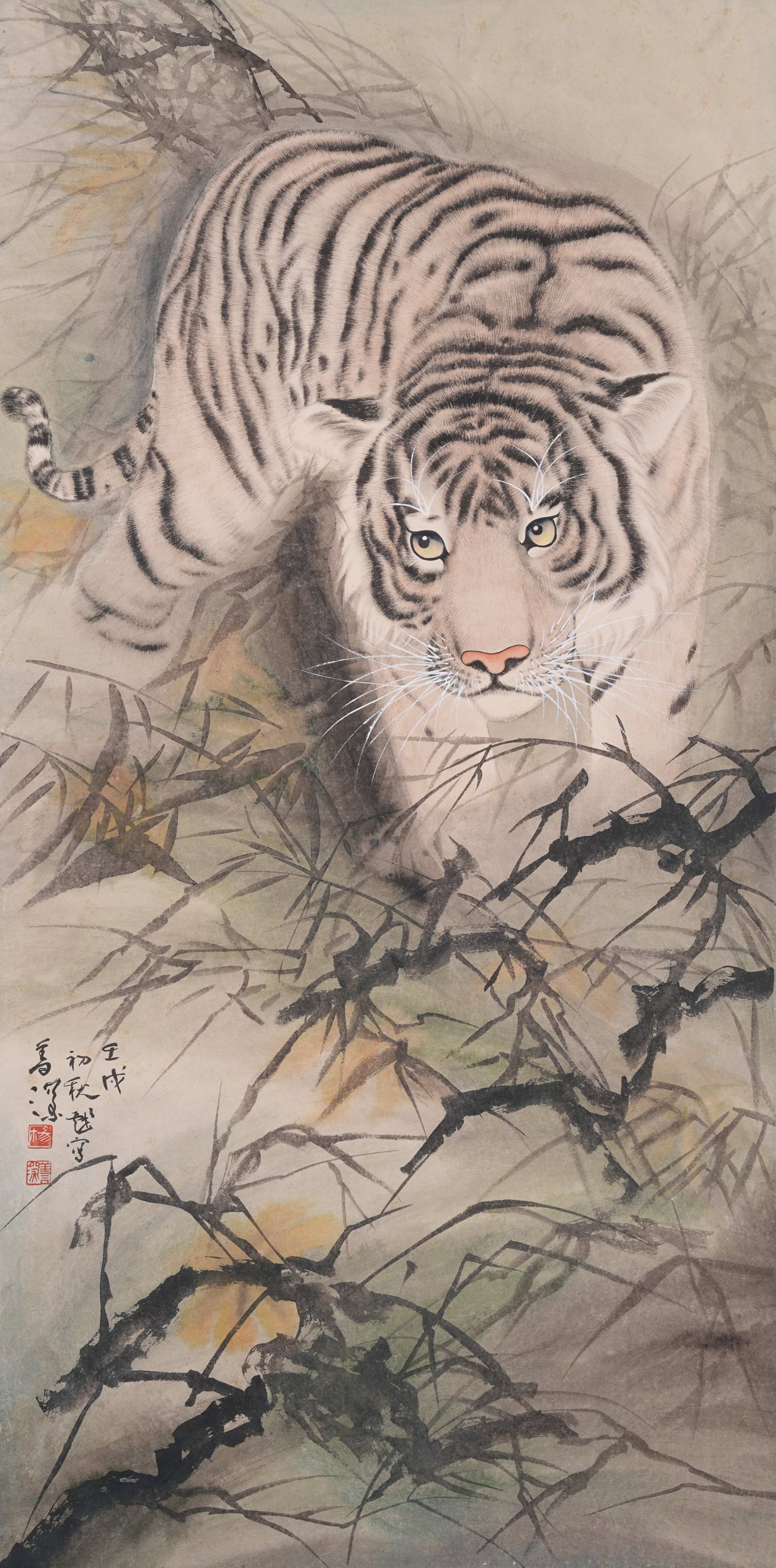 A TIGER PAINTING ON PAPER BY YANG SHANSHEN.楊善深 (1 of 8)