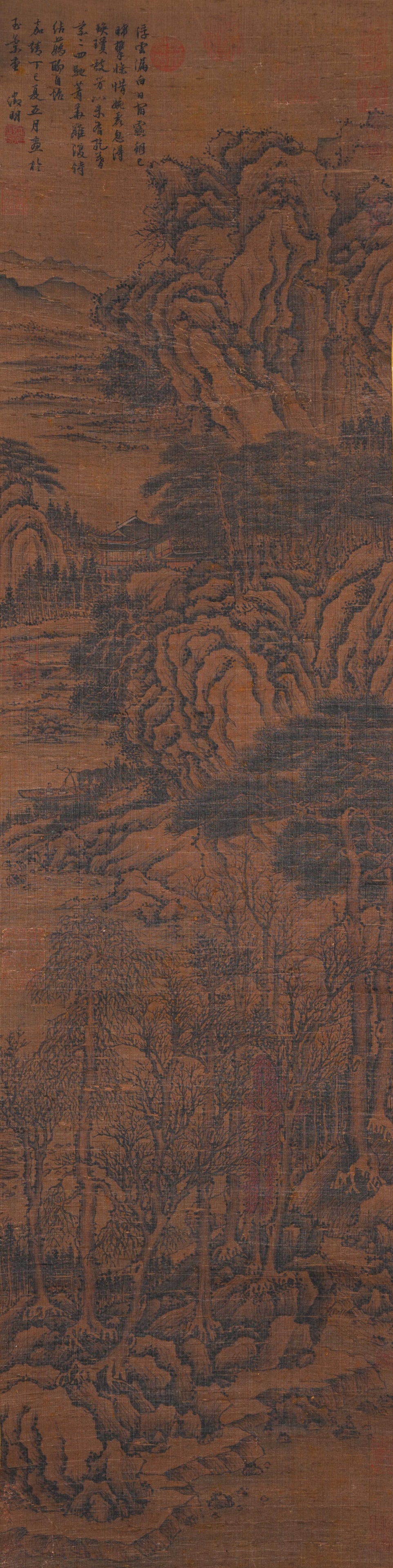 A LANDSCAPE PAINTING ON SILK BY WEN ZHENGMING.文徵明 (1 of 10)