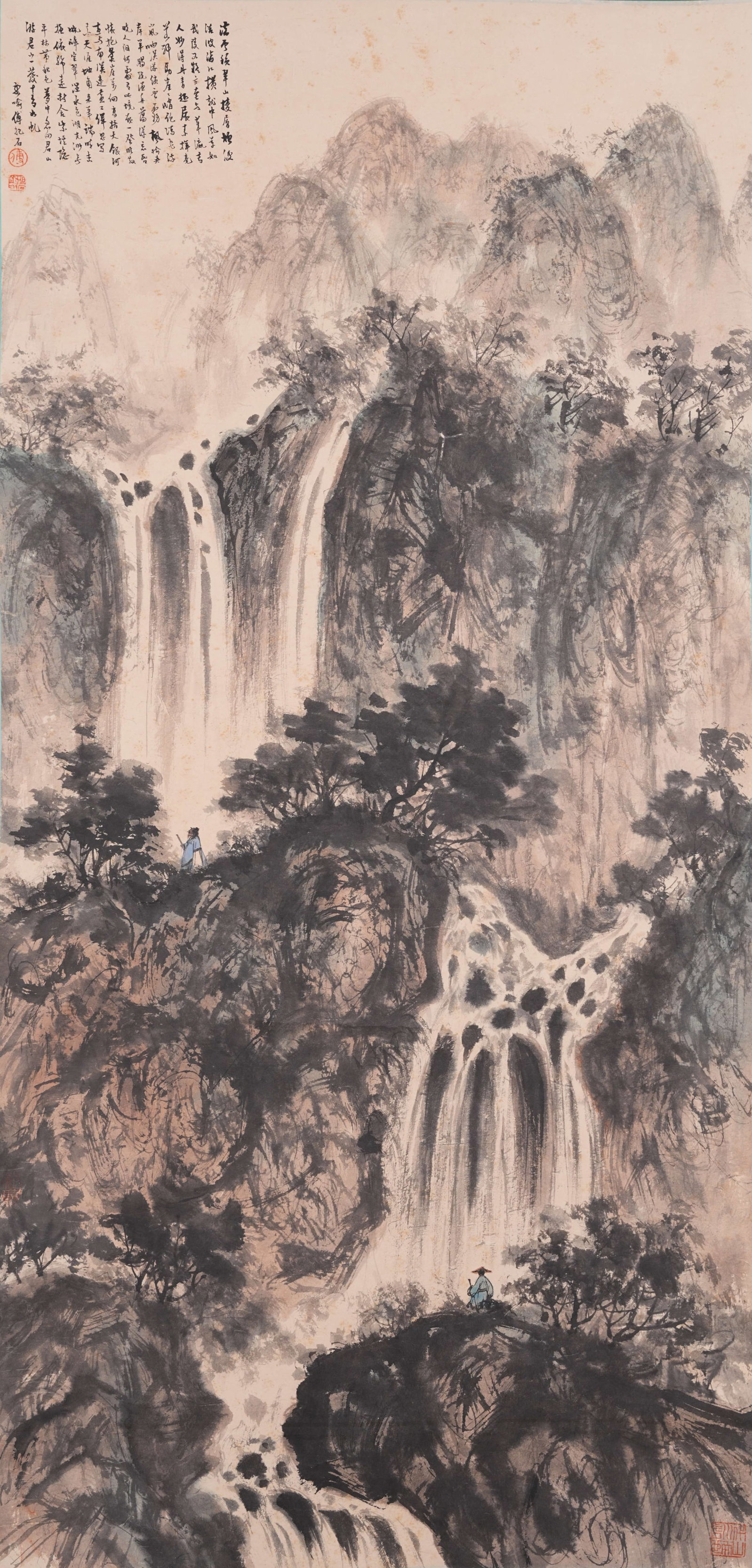 A LANDSCAPE PAINTING ON PAPER BY FU BAOSHI.傅抱石: Landscape Painting on Paper by Fu Baoshi.傅抱石