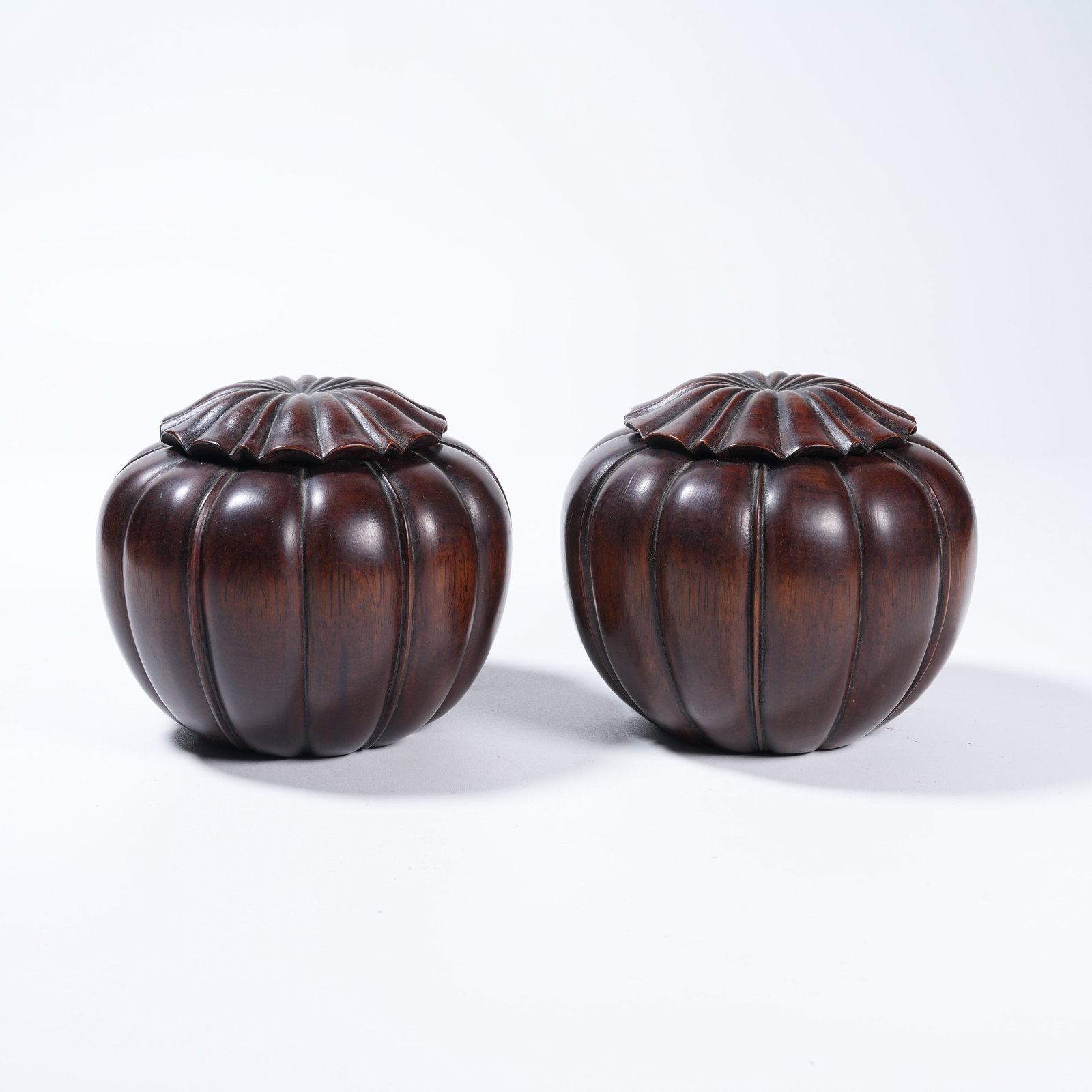 A SET OF ZITAN MELON-SHAPED GO JARS: Set of Zitan Melon-shaped Go Jars