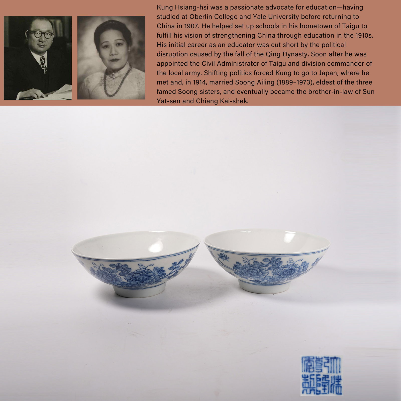 A SET OF BLUE AND WHITE LARGE BOWLS WITH FLORAL PATTERN: Set of Blue and White Large Bowls with Floral Pattern. PROVENANCE: Highlight of this sale is part of the collection of K'ung Hsiang-Hsi (Kong Xiangxi, 孔祥熙, 1880-1967). Born in Tai
