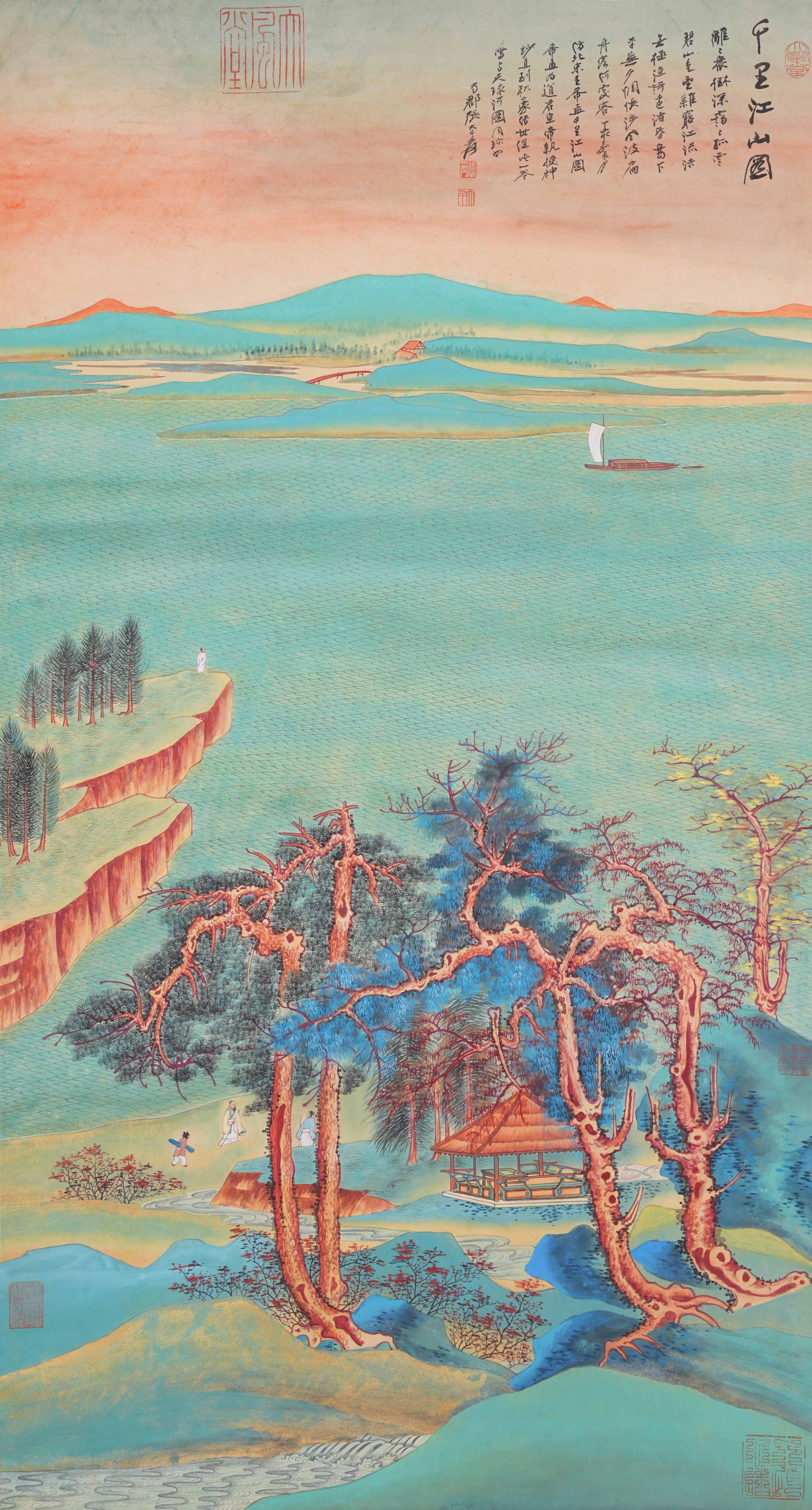A THOUSAND-LI RIVERS AND MOUNTAINS PAINTING ON PAPER BY ZHANG DAQIAN.張大千: Thousand-li Rivers and Mountains Painting on Paper by Zhang Daqian.張大千