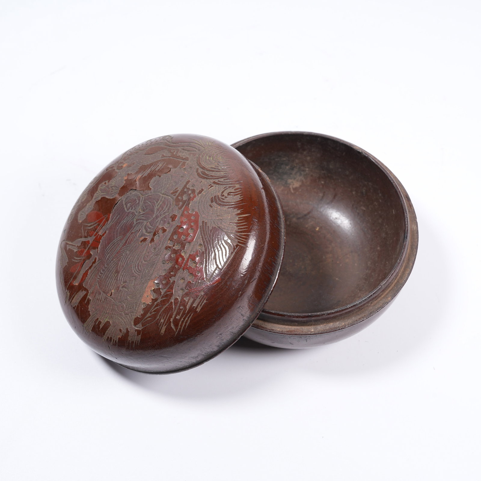 A LACQUER COVERED BOX WITH FIGURE PATTERN (1 of 9)