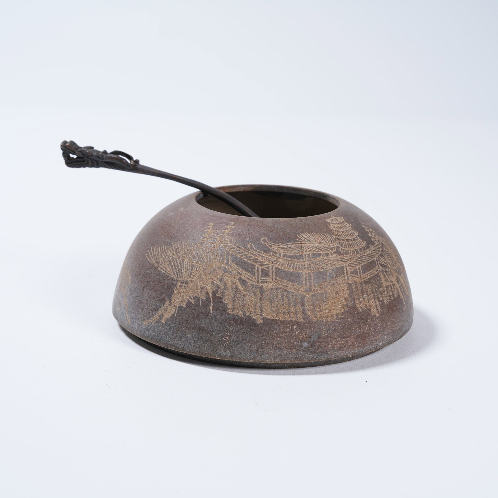 A YIXING ZISHA WATER POT WITH LANDSCAPE AND PAVILION PATTERN (1 of 9)