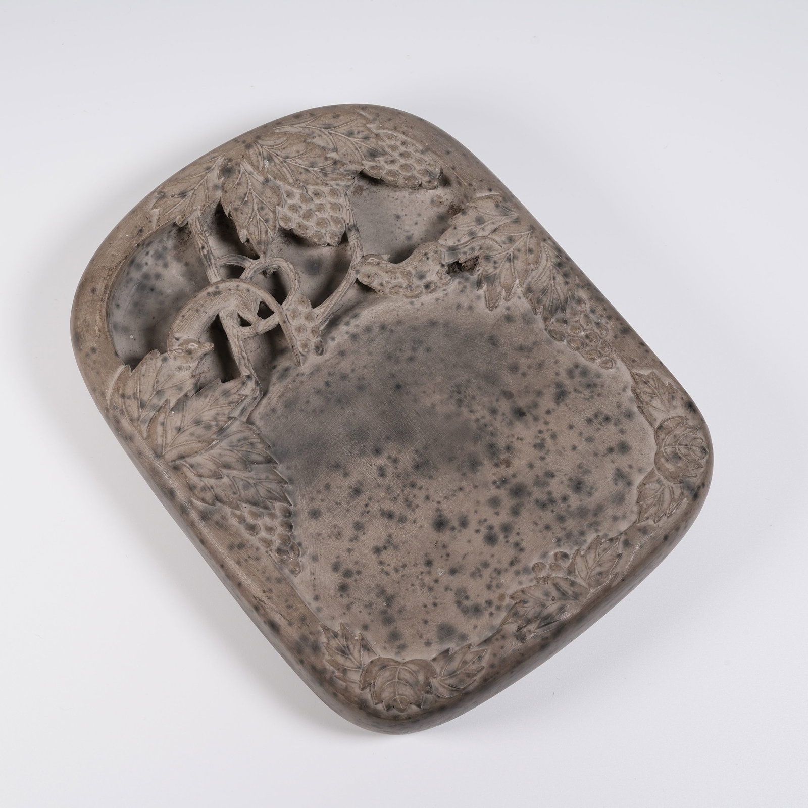 A ORANGE CLAY INKSTONE WITH SQUIRREL AND GRAPE PATTERN (1 of 10)